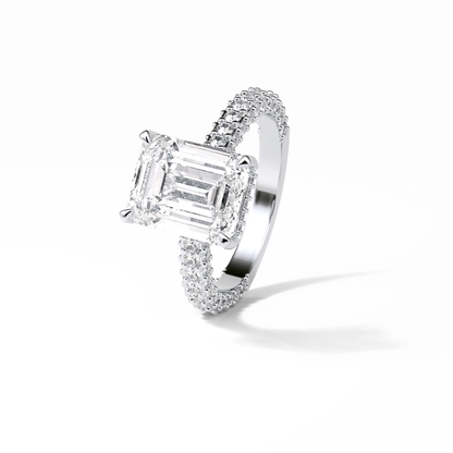 3.24 CT Emerald Cut Pave Style Moissanite Engagement Ring