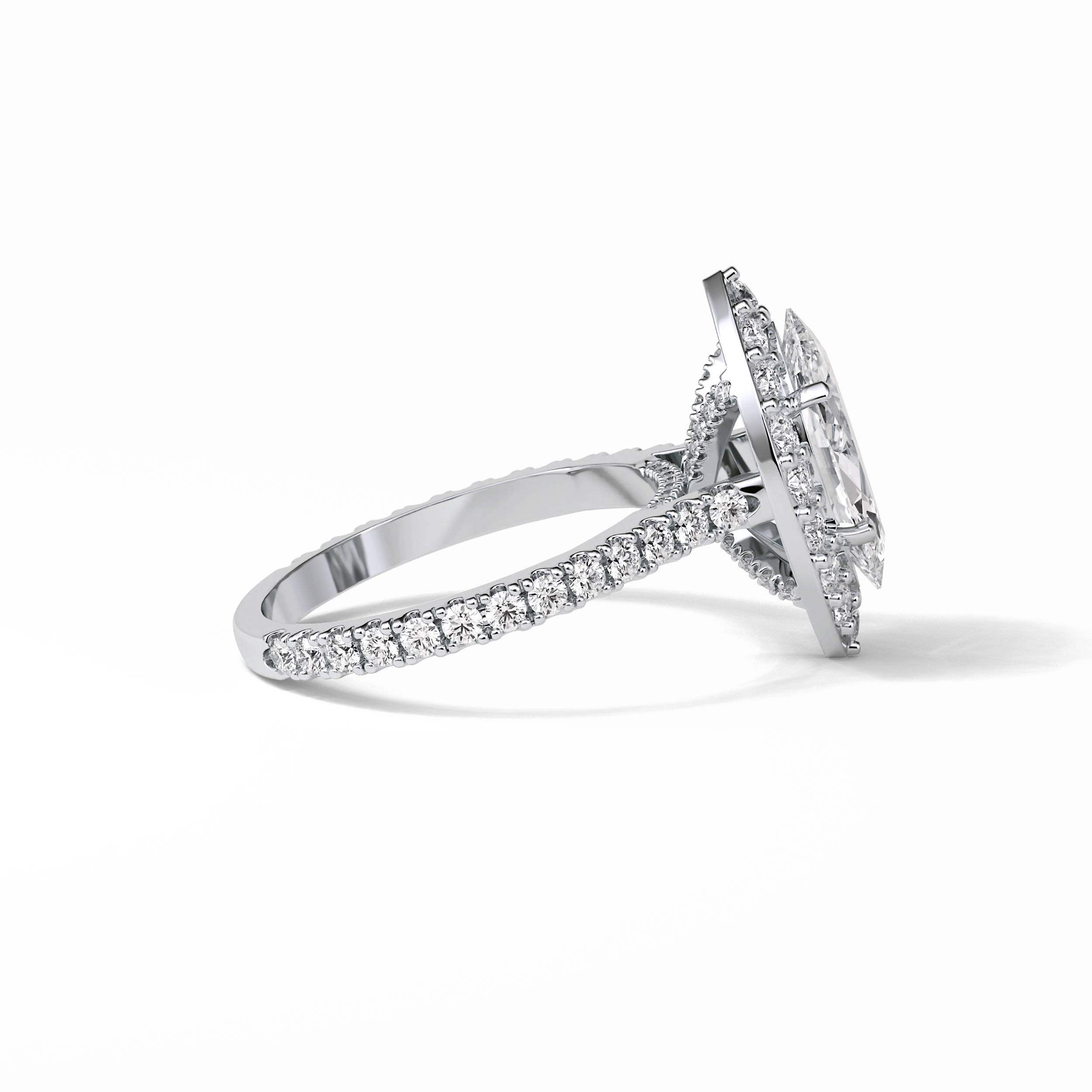 1.58 CT Marquise Cut Pave And Halo Style Moissanite Engagement Ring 3