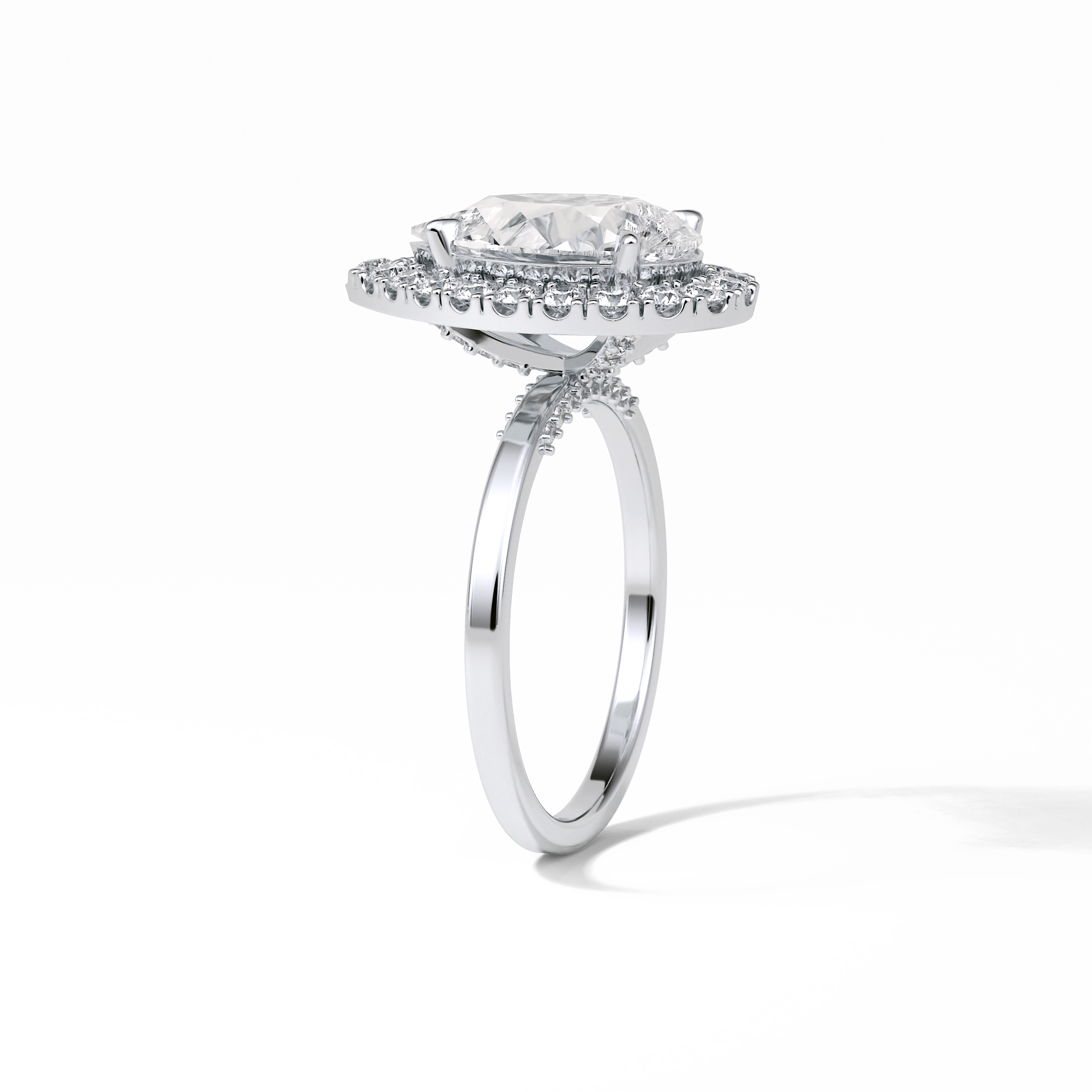 3.10 CT Pear Cut Pave And Halo Style Moissanite Engagement Ring 4