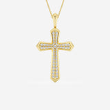0.8 TCW Round Cut Lab Grown Diamond Double Row Cross Pendant