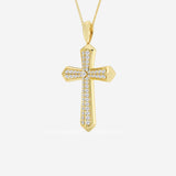 0.8 TCW Round Cut Lab Grown Diamond Double Row Cross Pendant