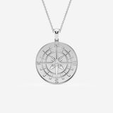 0.1 CT Round Cut Lab Grown Diamond Compass Pendant Necklace