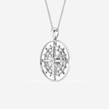 0.1 CT Round Cut Lab Grown Diamond Compass Pendant Necklace