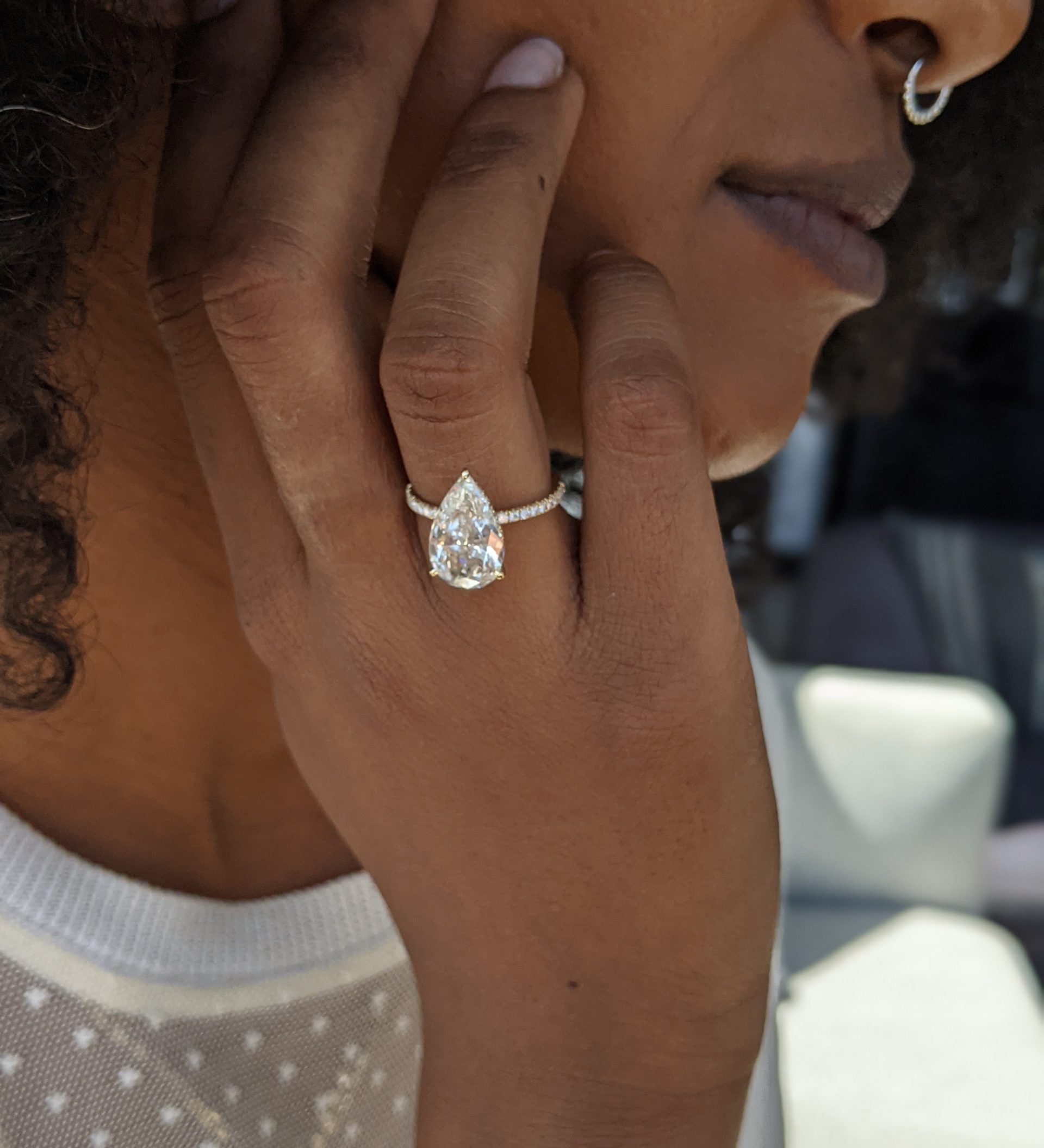 Pear Cut Pave Lab Grown Diamond Engagement Ring