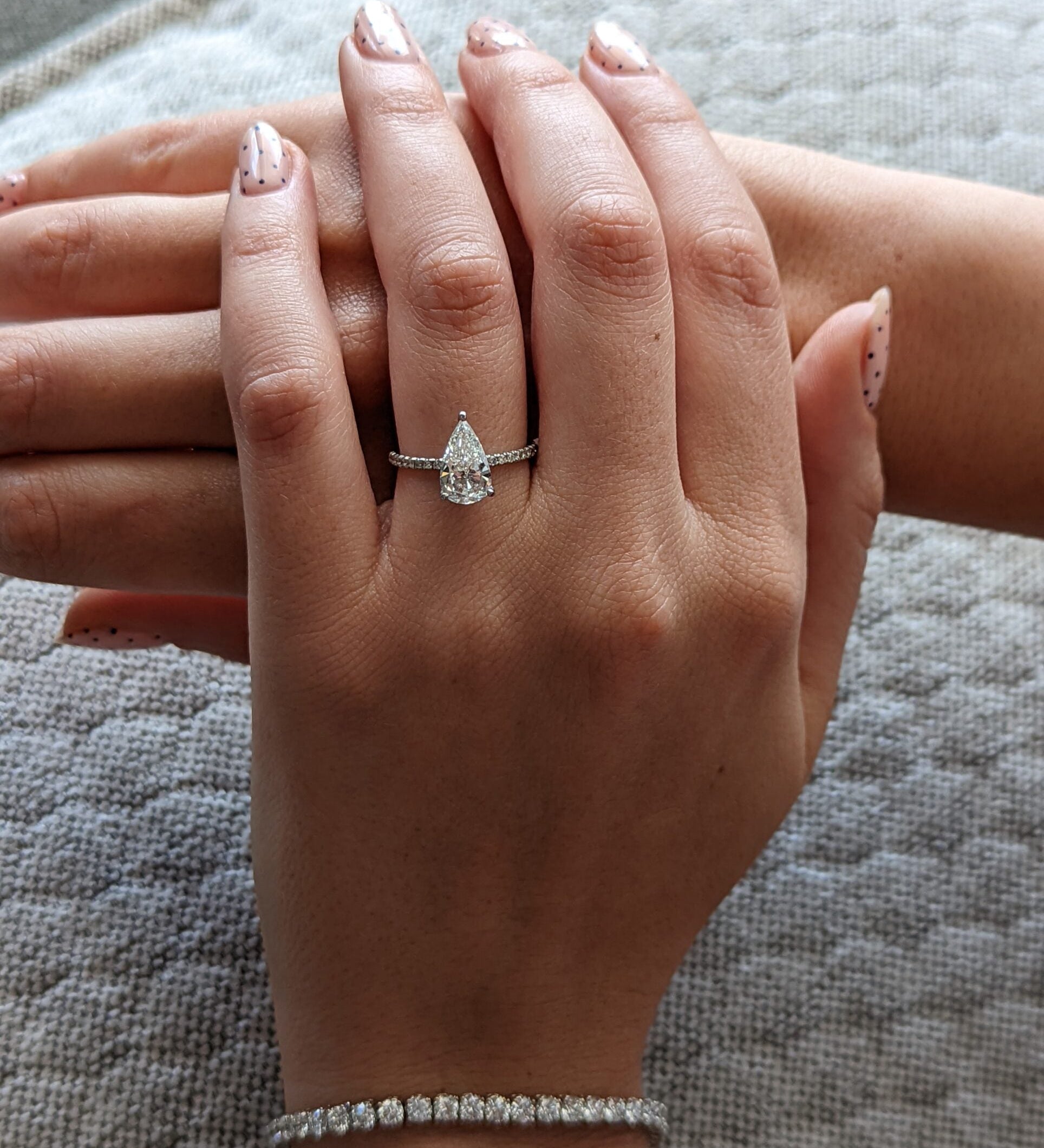 Pear Cut Pave Lab Grown Diamond Engagement Ring