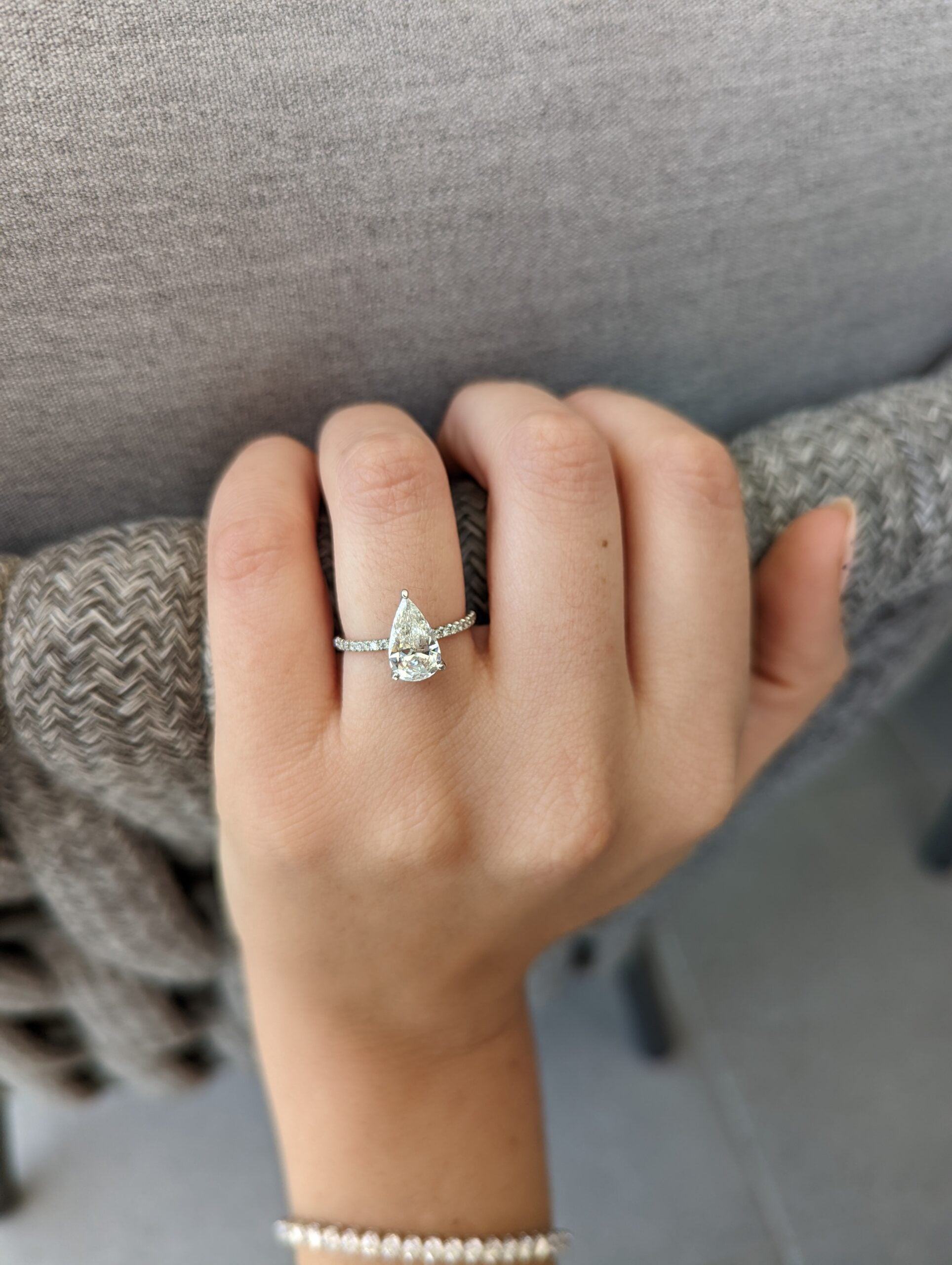 1.7 CT Pear Cut Pave CVD G/VS2 Diamond Engagement Ring 7