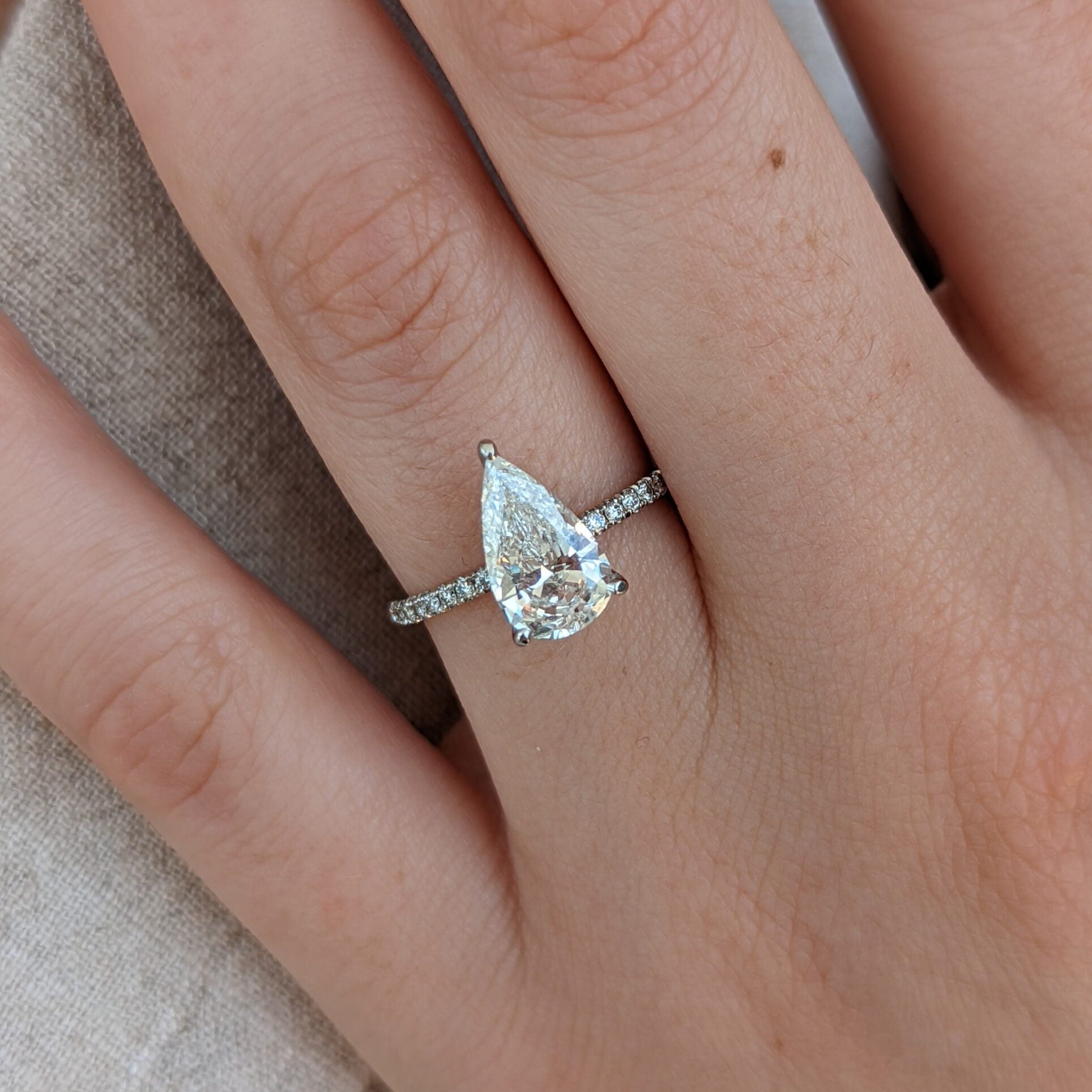 1.7 CT Pear Cut Pave CVD G/VS2 Diamond Engagement Ring 2