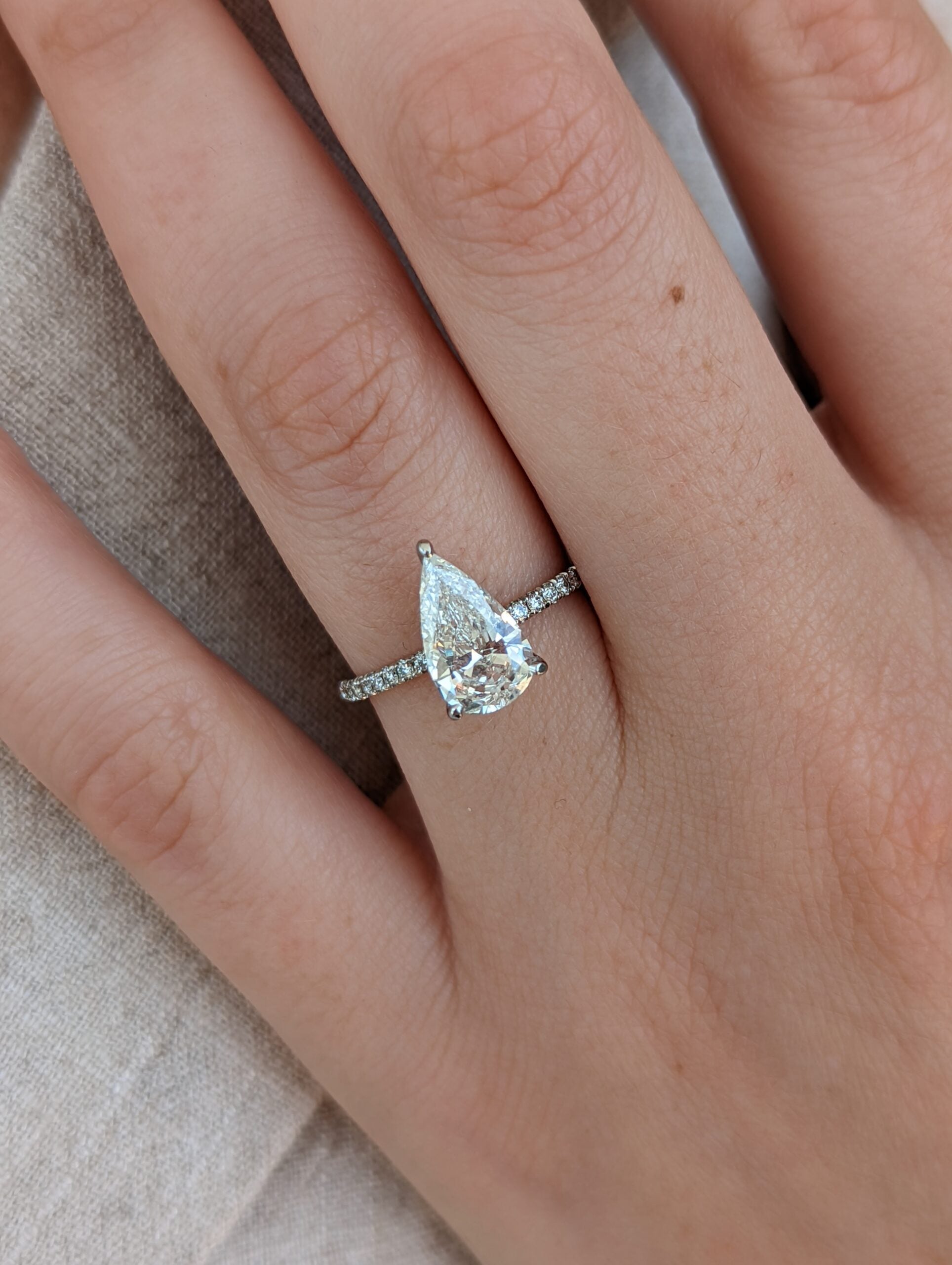 1.7 CT Pear Cut Pave CVD G/VS2 Diamond Engagement Ring 2