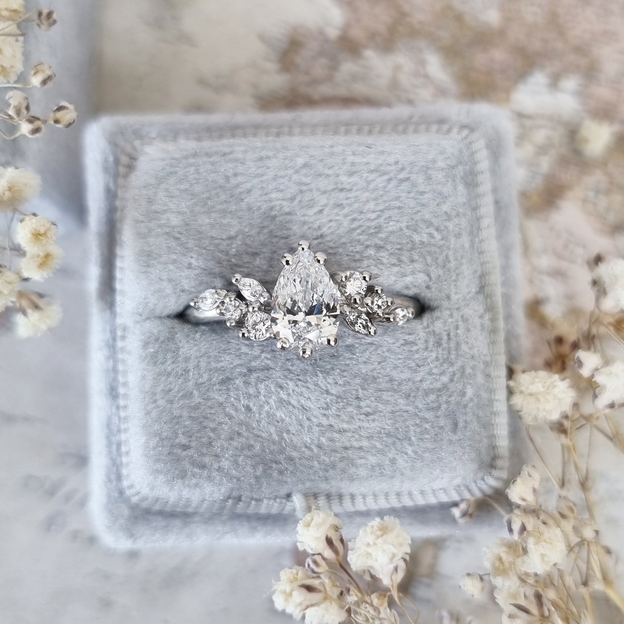 Pear Cluster Lab Grown Diamond Engagement Ring