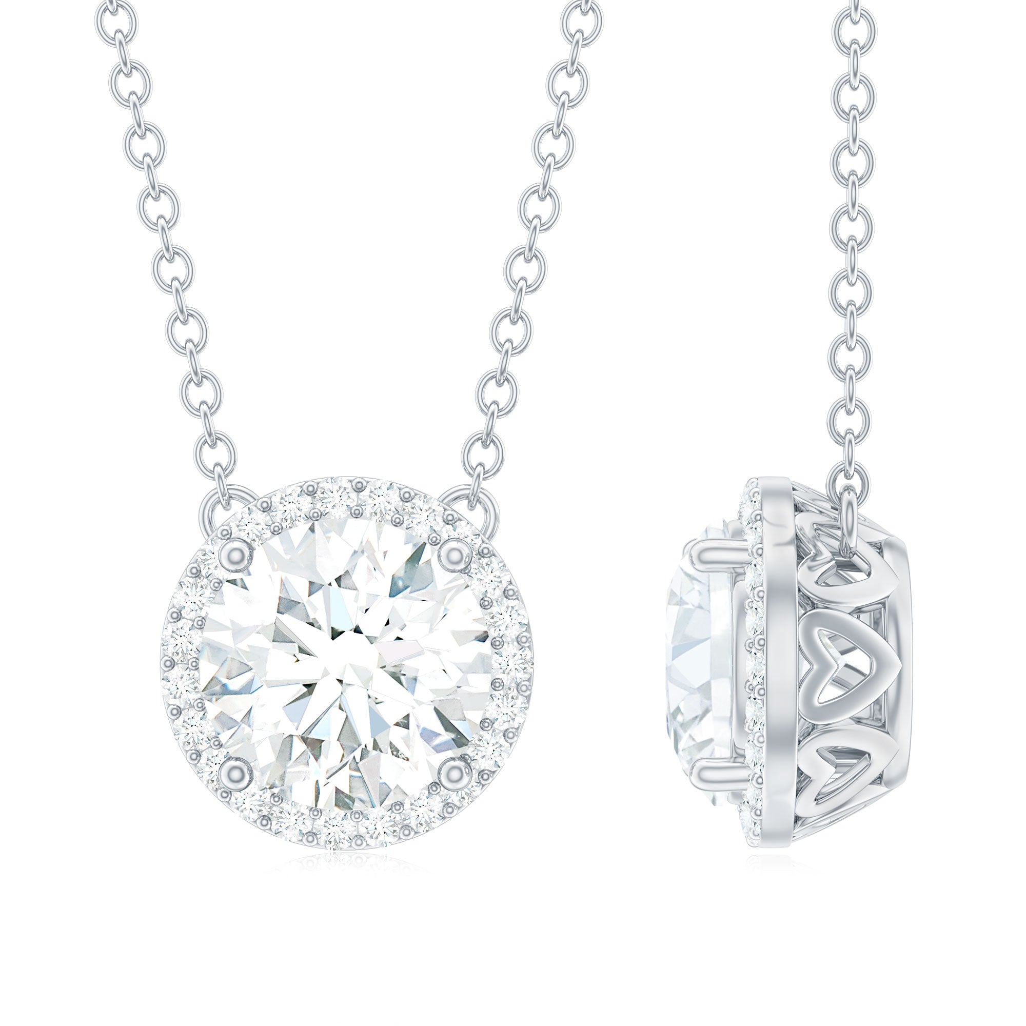 1.0 CT Round Cut Moissanite Necklace With Halo Style 5