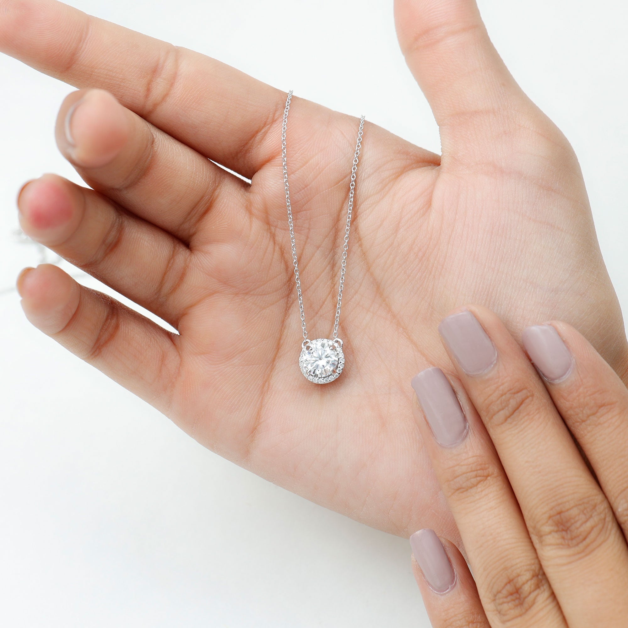 1.0 CT Round Cut Moissanite Necklace With Halo Style 3