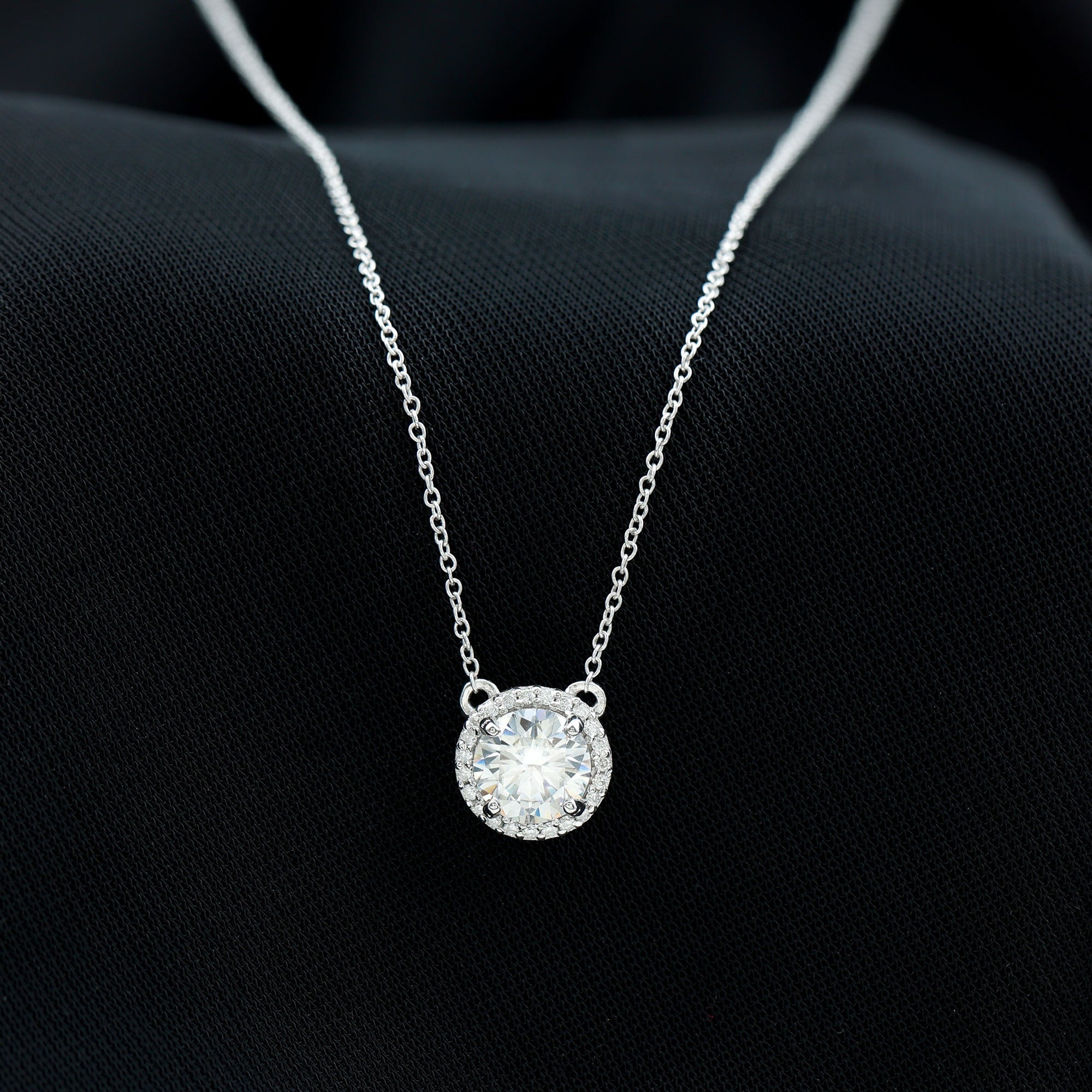 1.0 CT Round Cut Moissanite Necklace With Halo Style 1