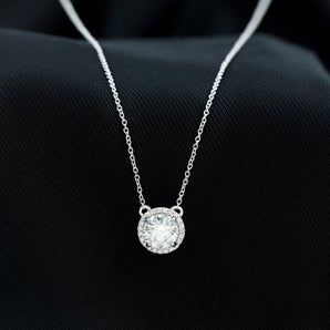 1.0 CT Round Cut Moissanite Necklace With Halo Style