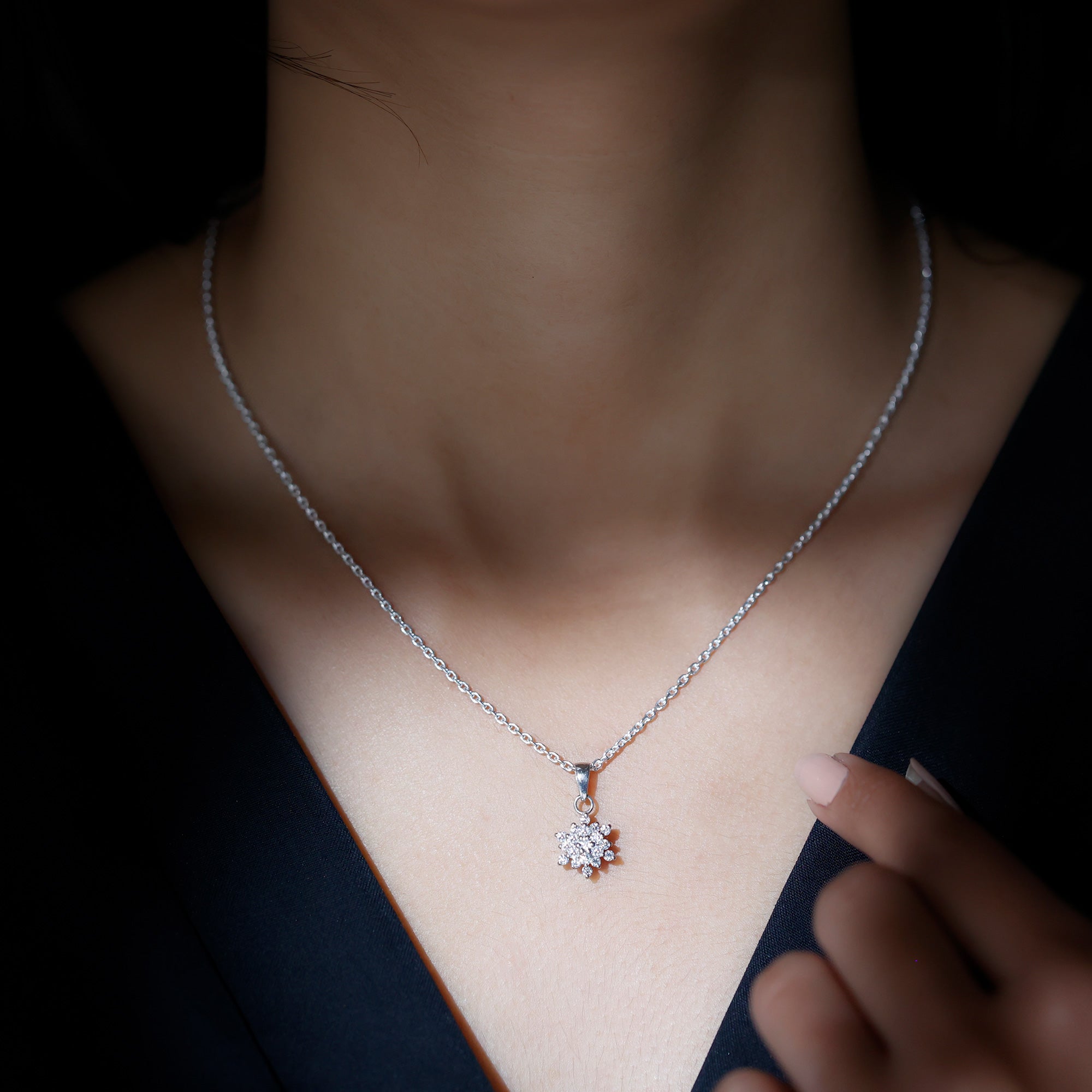 0.85 TCW Round Cut Moissanite Necklace With Snowflake Cluster Style 2