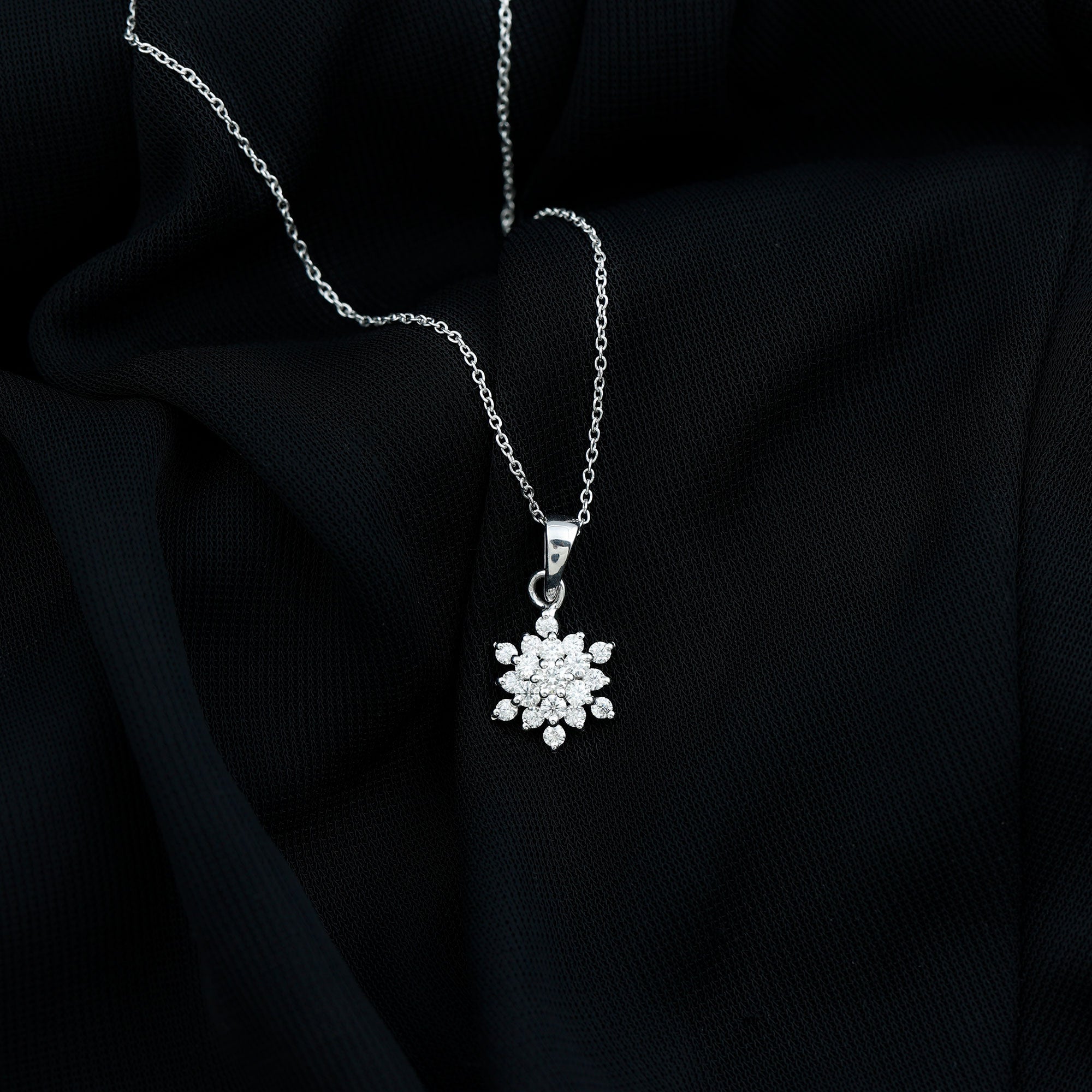 0.85 TCW Round Cut Moissanite Necklace With Snowflake Cluster Style 4