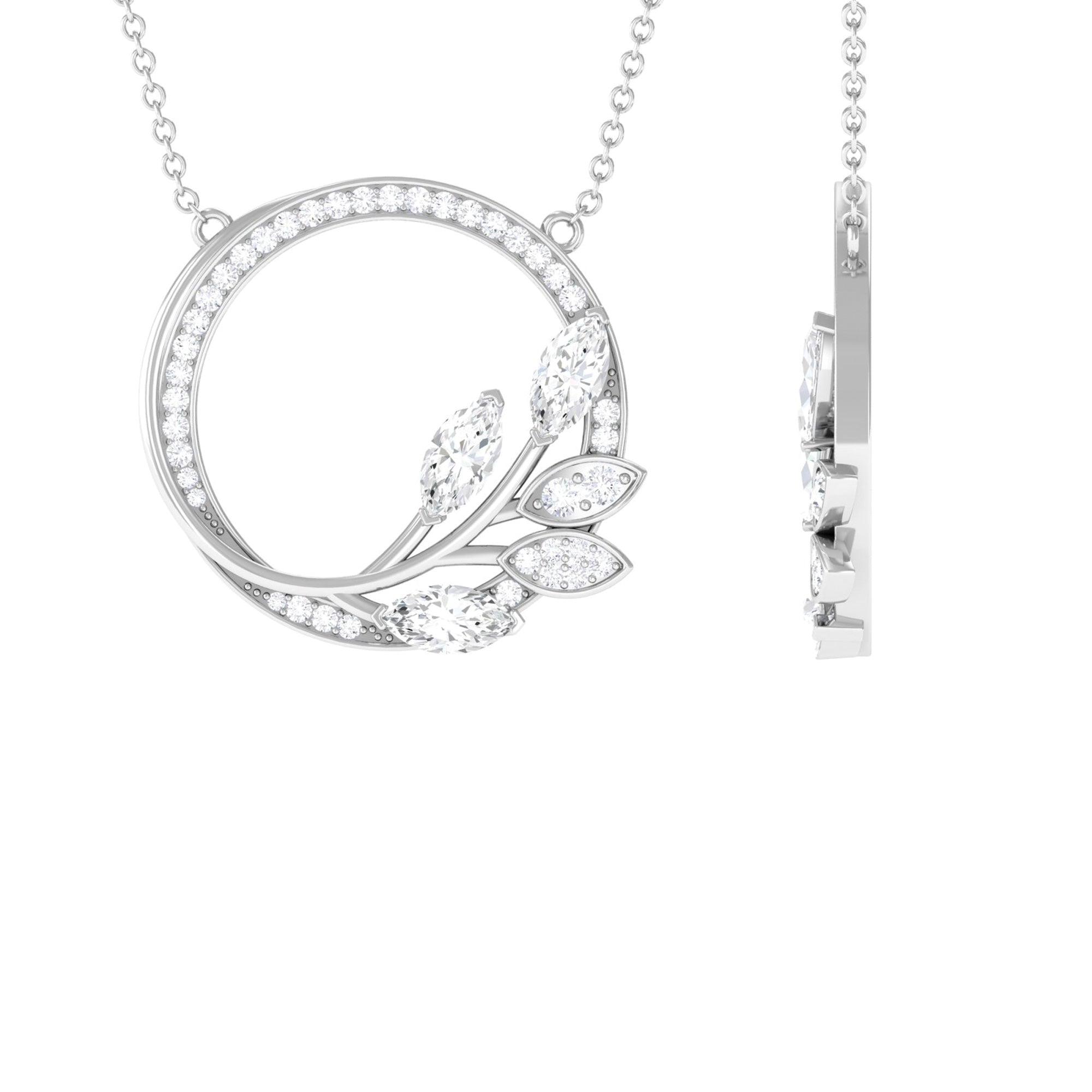 1.18 TCW Marquise & Round Cut Moissanite Necklace With Leaf Eternity Style 5