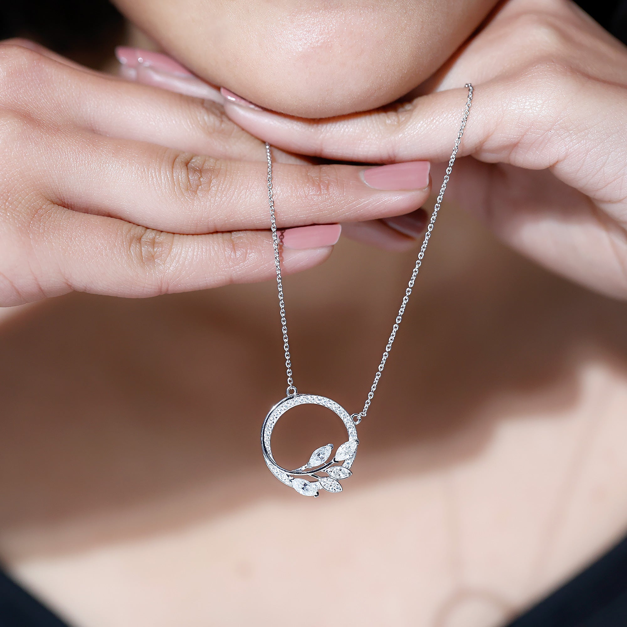 1.18 TCW Marquise & Round Cut Moissanite Necklace With Leaf Eternity Style 3