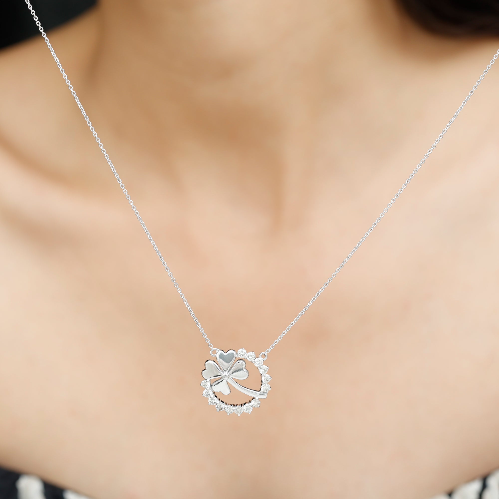 1.26 TCW Round Cut Moissanite Necklace Clover Leaf Style 4