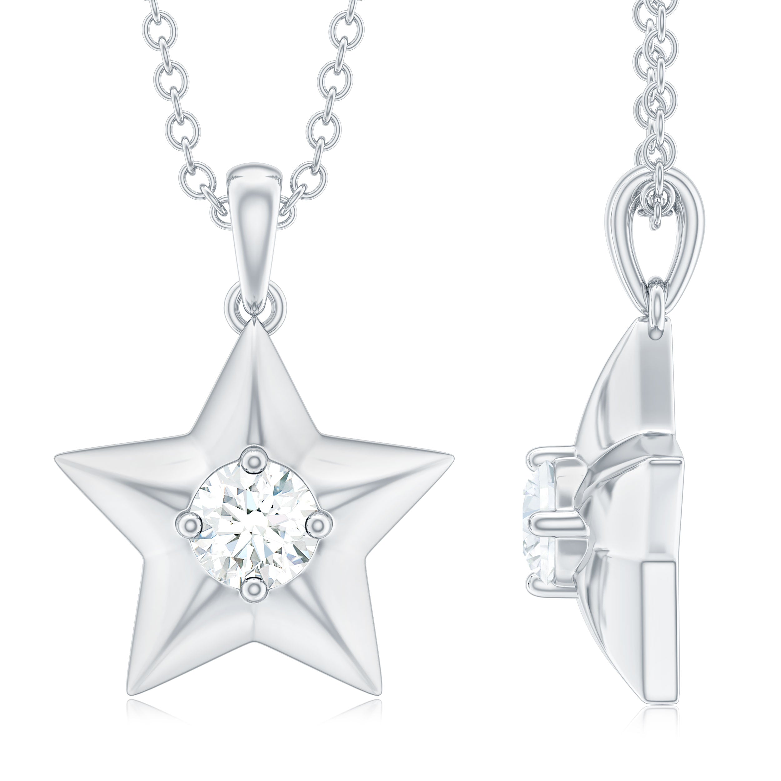 0.32 CT Round Cut Moissanite Necklace With Solitaire Star Style 5