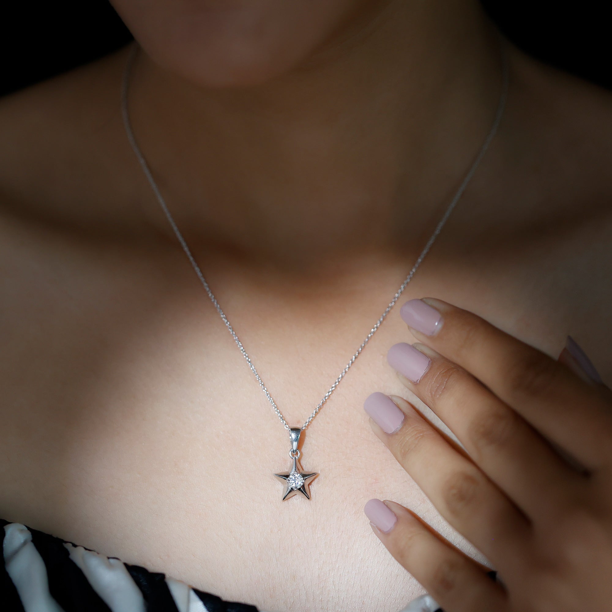 0.32 CT Round Cut Moissanite Necklace With Solitaire Star Style 4