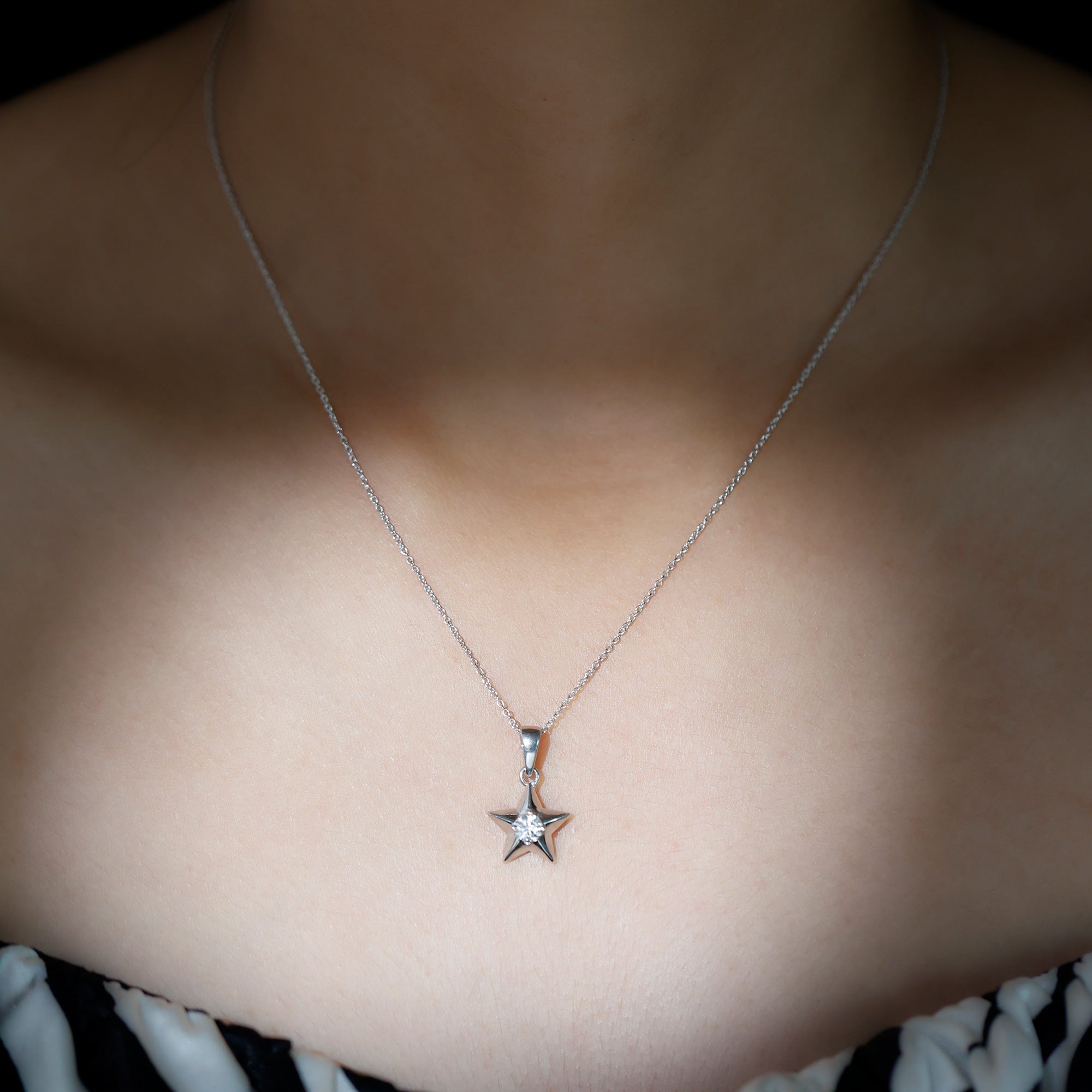 0.32 CT Round Cut Moissanite Necklace With Solitaire Star Style 1