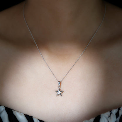 0.32 CT Round Cut Moissanite Necklace With Solitaire Star Style 1