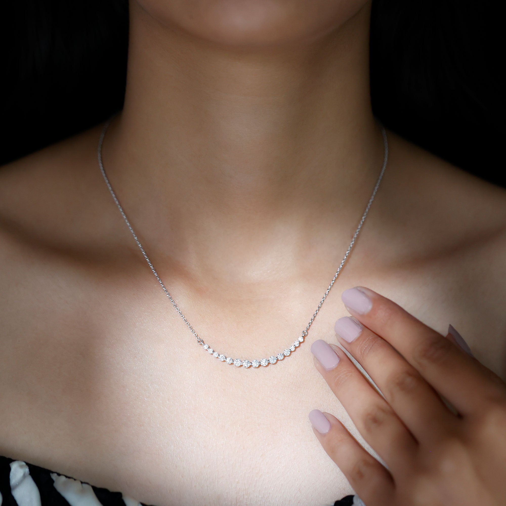 1.30 TCW Round Cut Moissanite Necklace With Layering Style 1