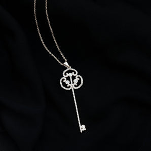 0.50 TCW Round Cut Moissanite Necklace With Gothic Key Style