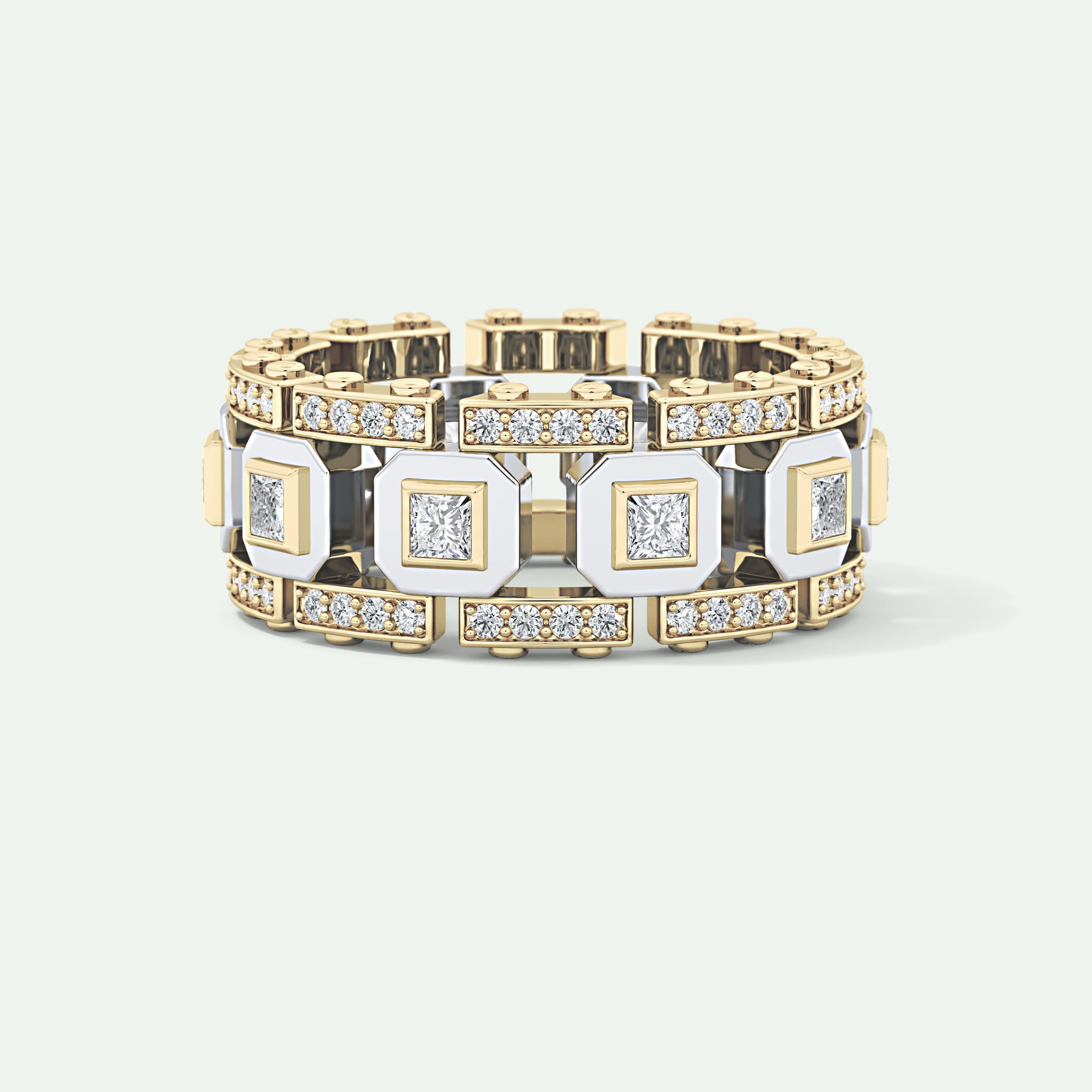 Princess & Round Moissanite Stones Two Tone Moissanite Wedding Band 1