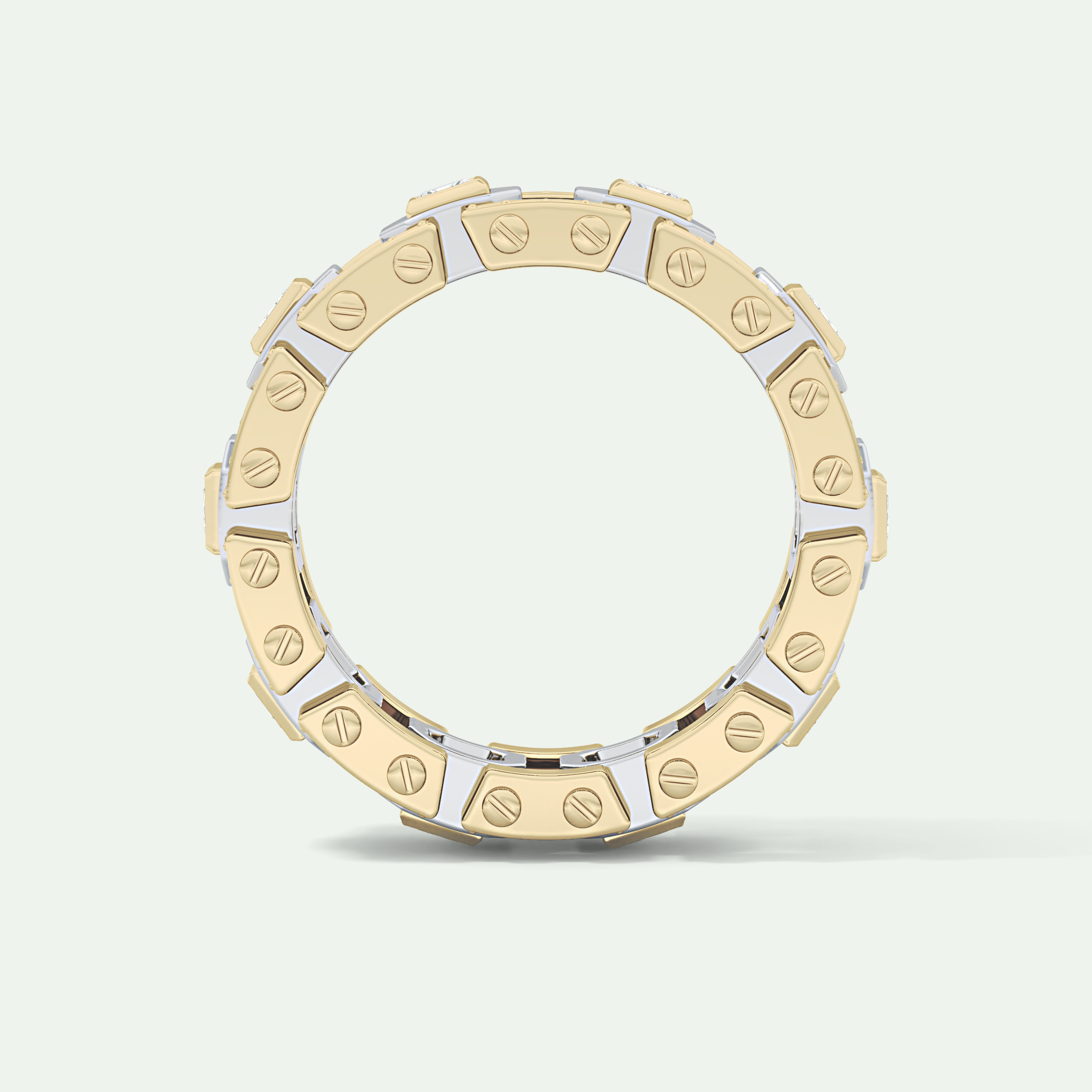 Princess & Round Moissanite Stones Two Tone Moissanite Wedding Band 5