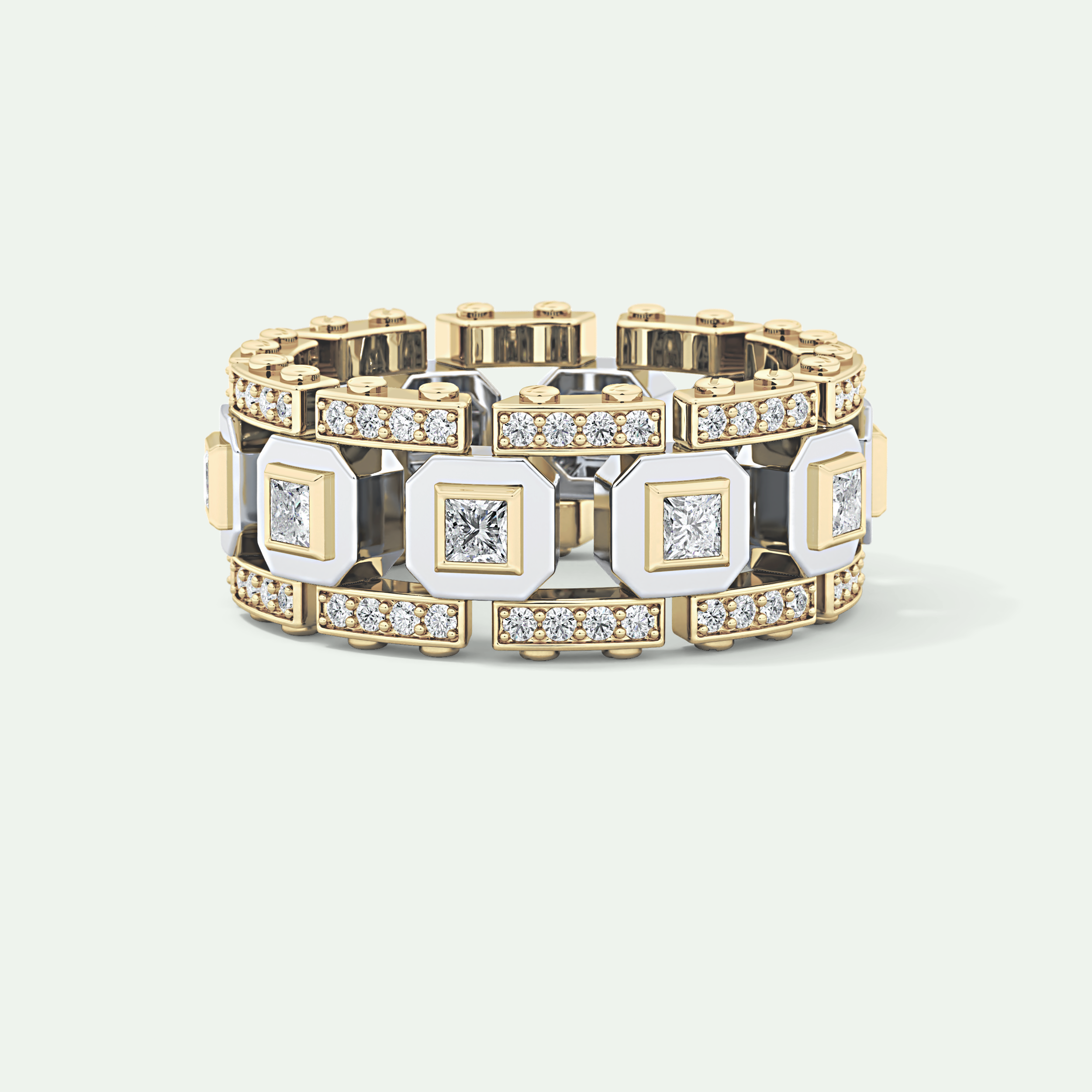 Princess & Round Moissanite Stones Two Tone Moissanite Wedding Band 3