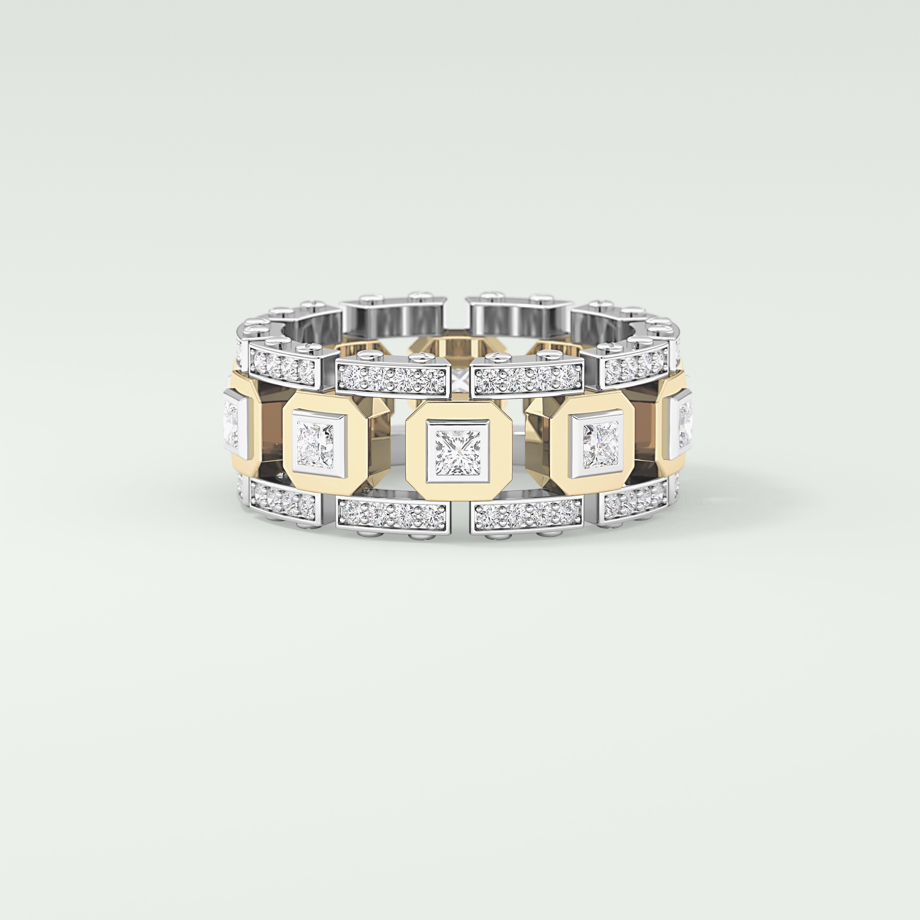 3.30 CT Two Tone Princess & Round Moissanite Diamond Band For Him 1