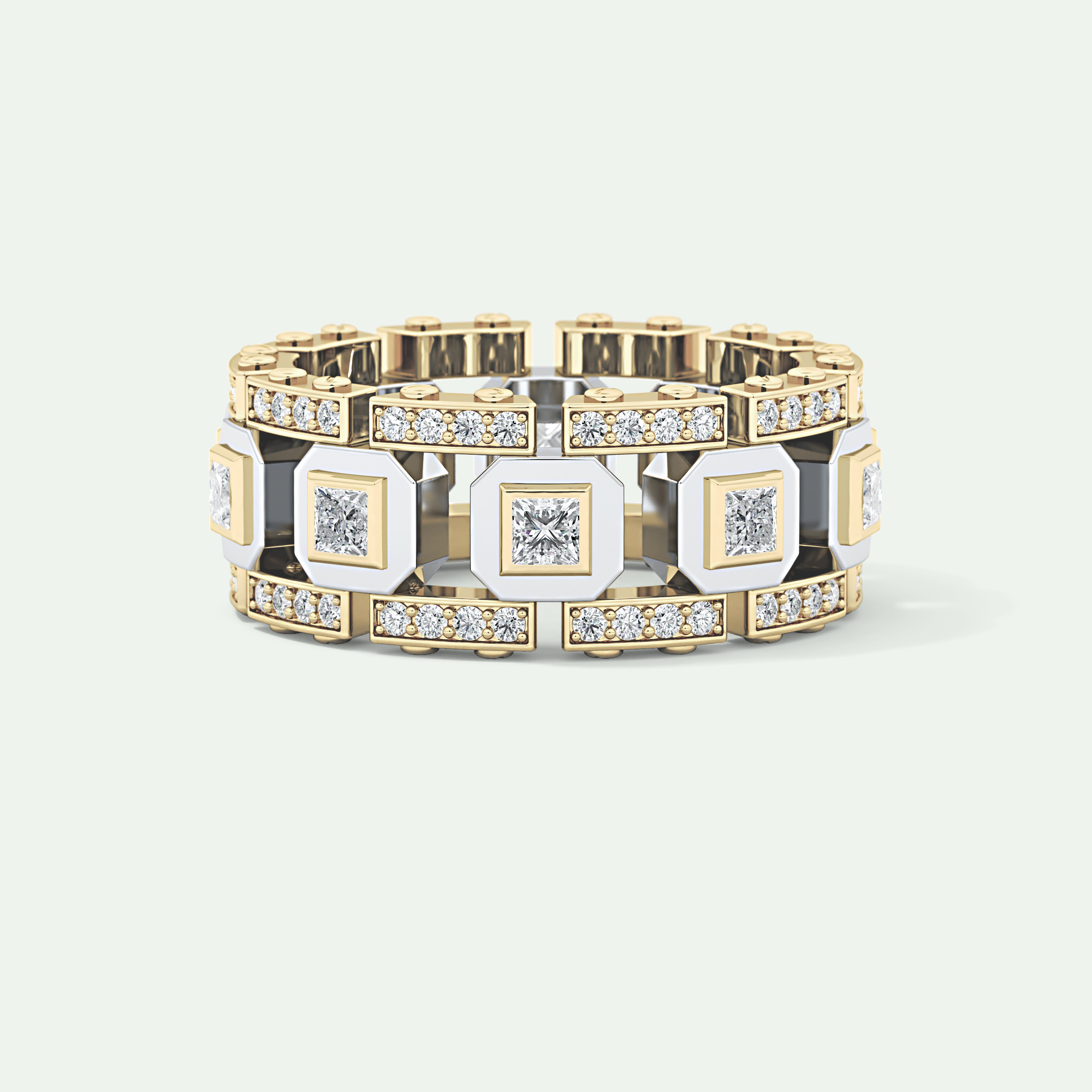 3.30 CT Two Tone Princess & Round Moissanite Diamond Band For Him 9