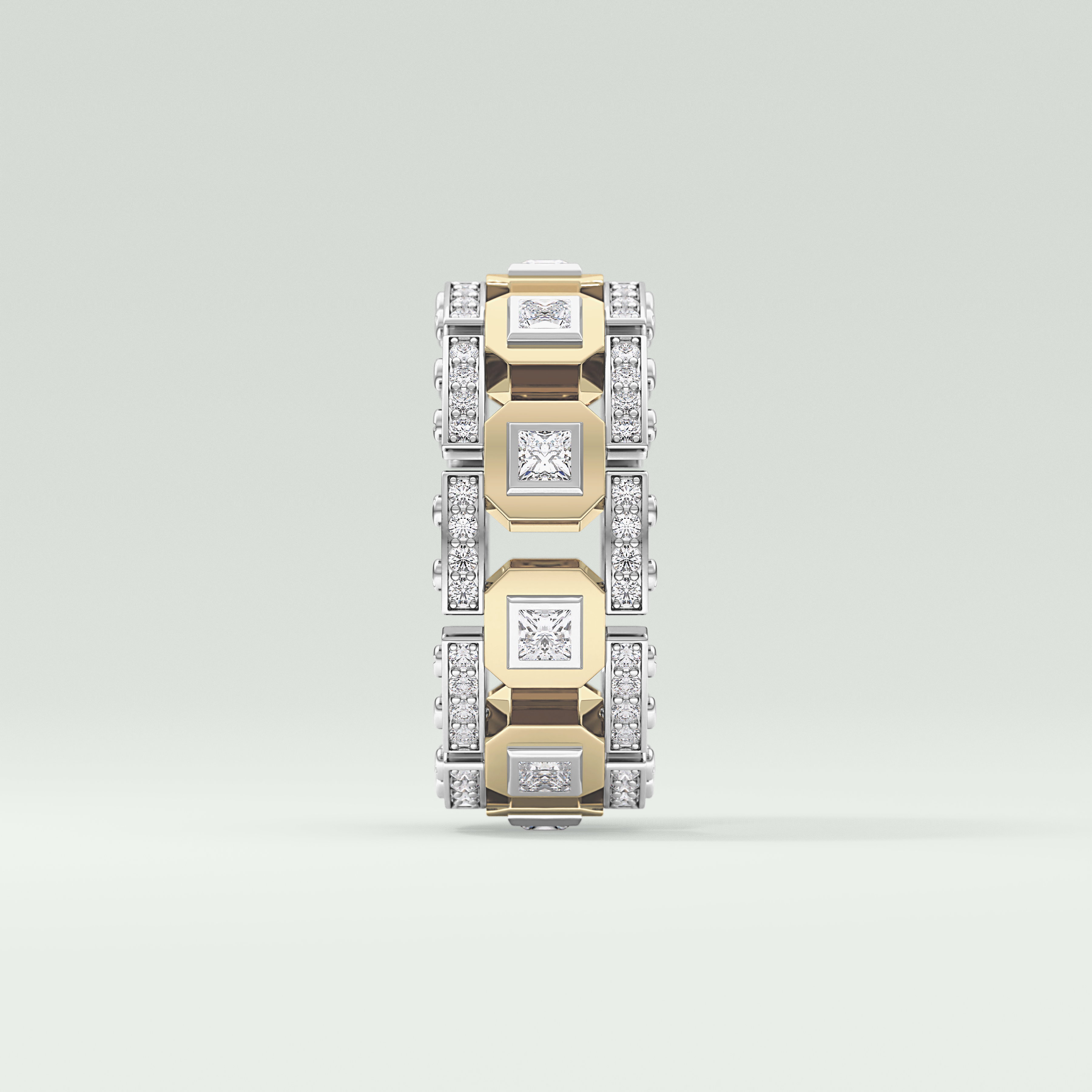 3.30 CT Two Tone Princess & Round Moissanite Diamond Band For Him 2