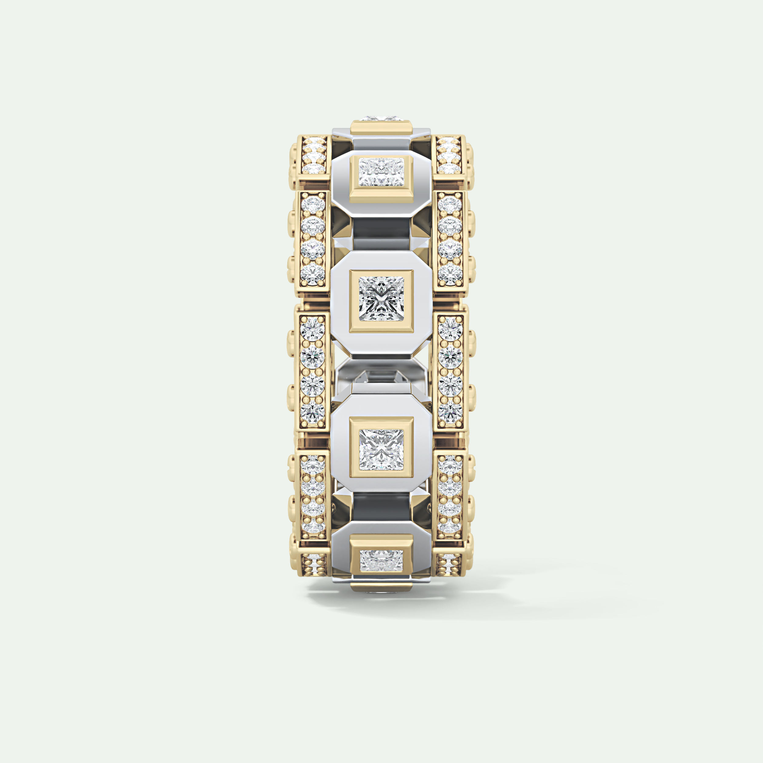 3.30 CT Two Tone Princess & Round Moissanite Diamond Band For Him 11