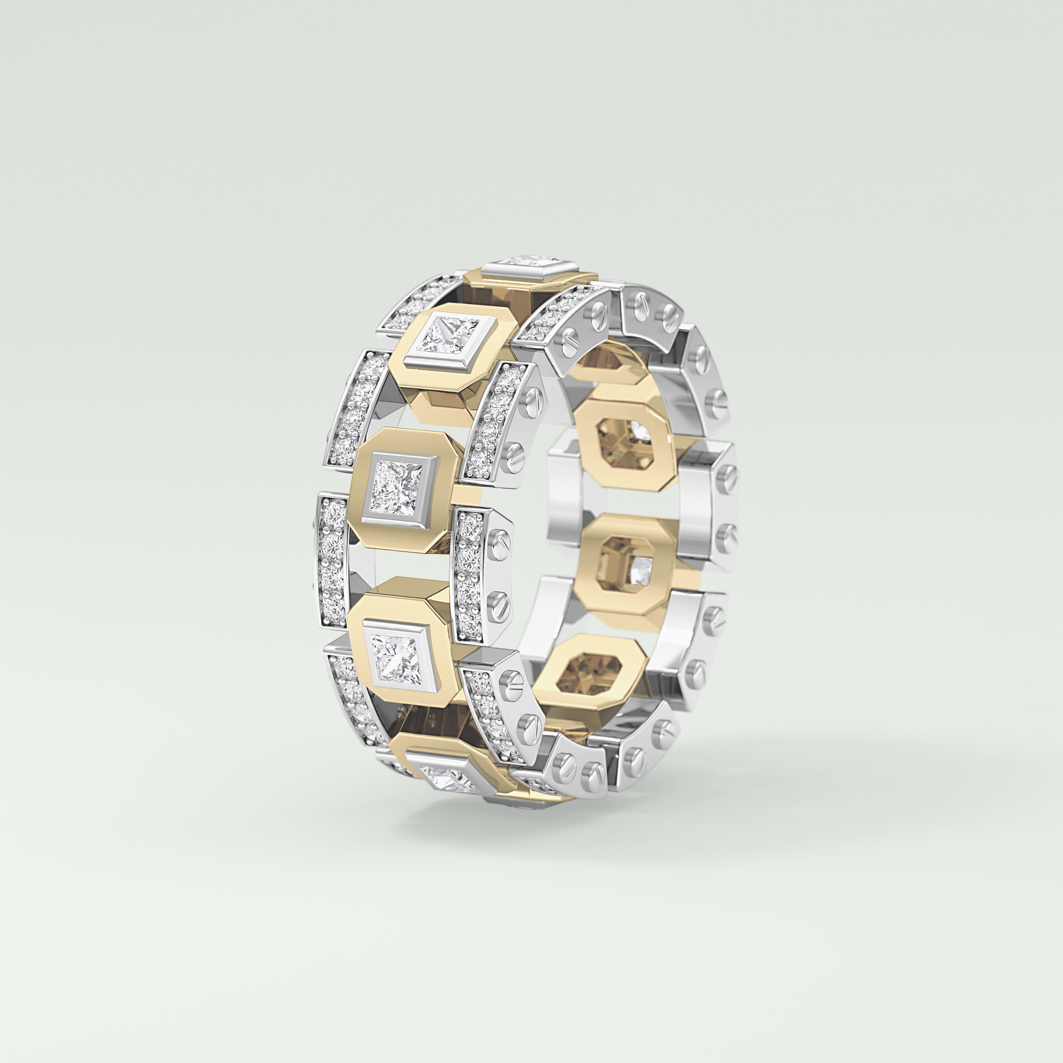 3.30 CT Two Tone Princess & Round Moissanite Diamond Band For Him 3