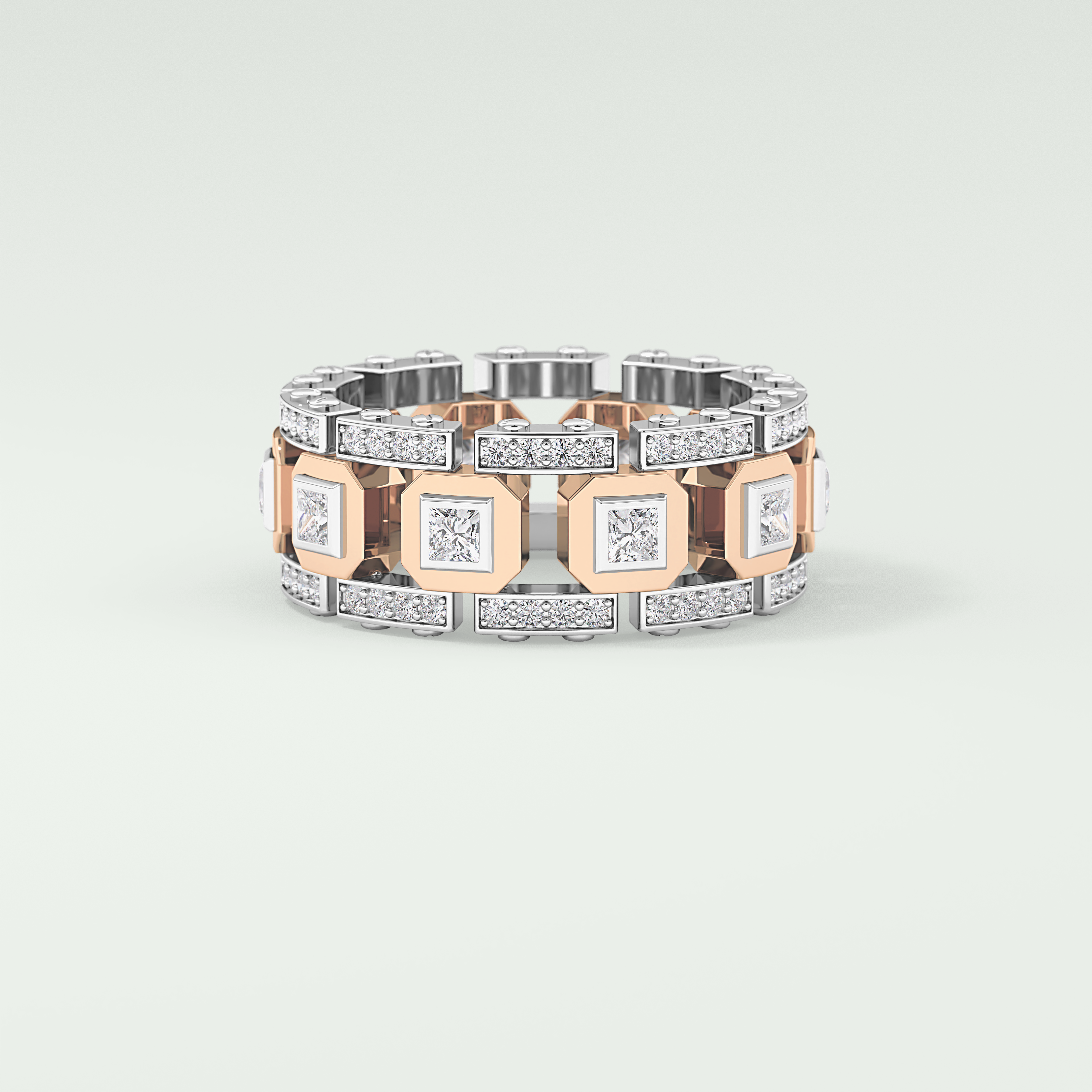 3.30 CT Two Tone Princess & Round Moissanite Diamond Band For Him 5