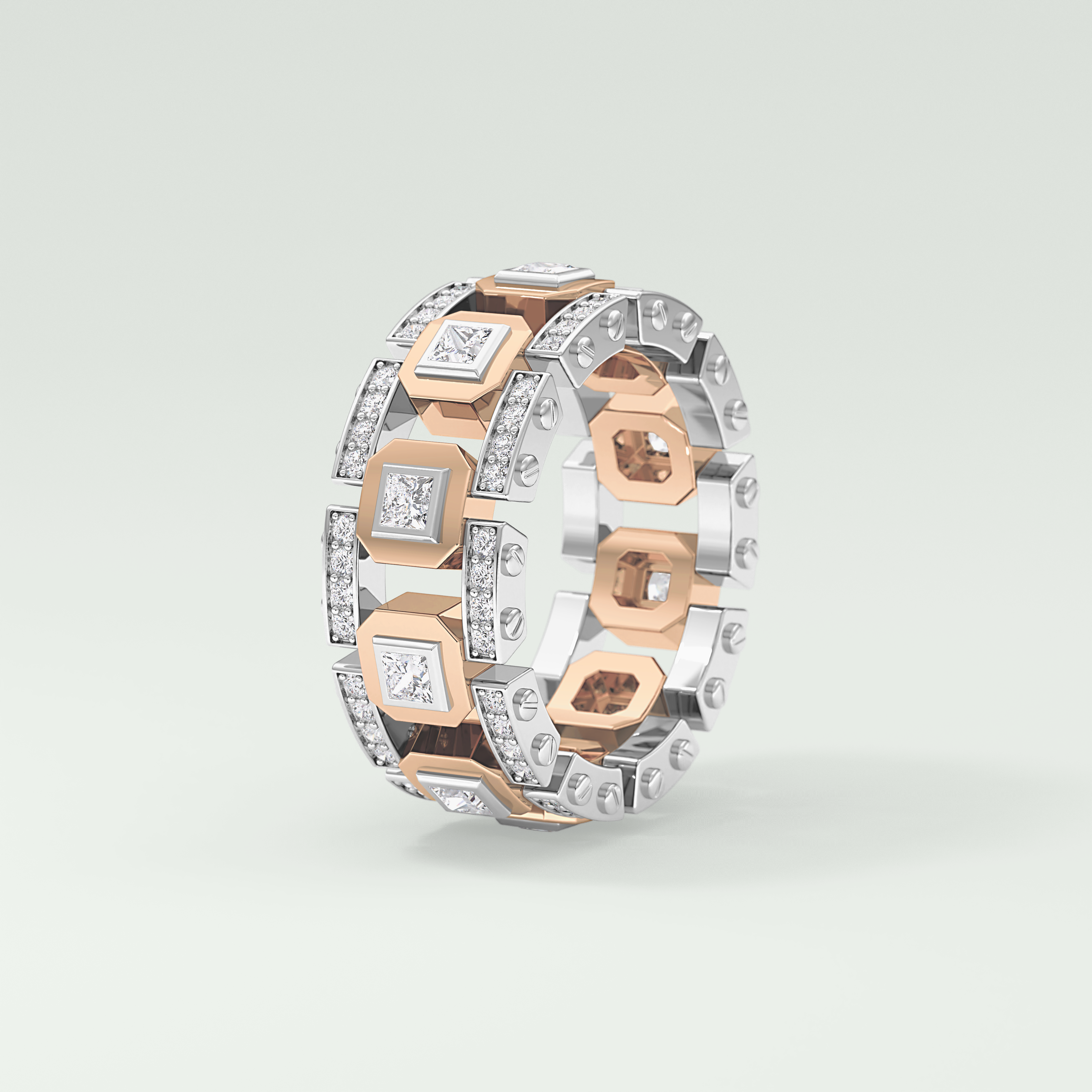 3.30 CT Two Tone Princess & Round Moissanite Diamond Band For Him 7