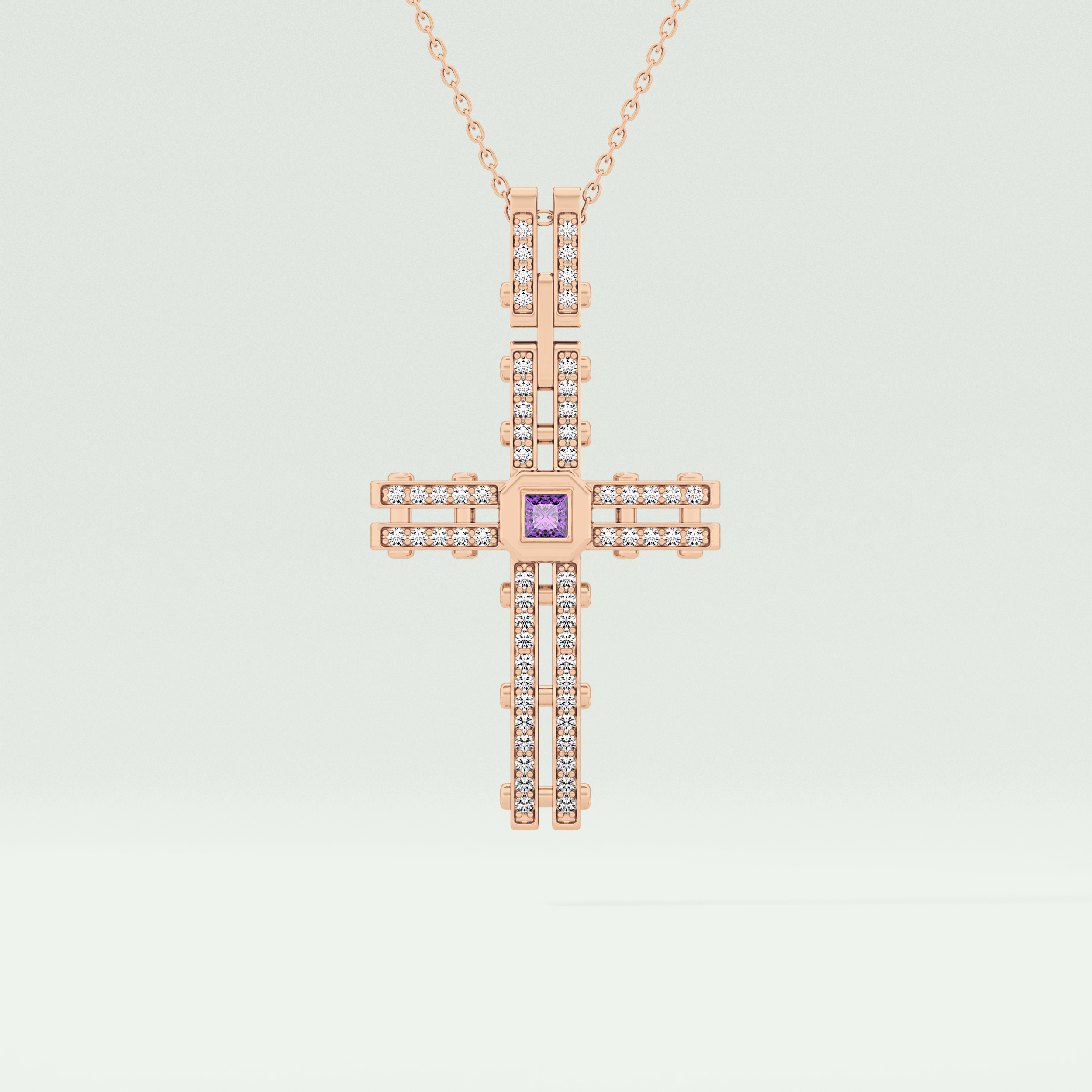 0.20 CT Princess & Round Moissanite Diamond Cross Necklace For him 9