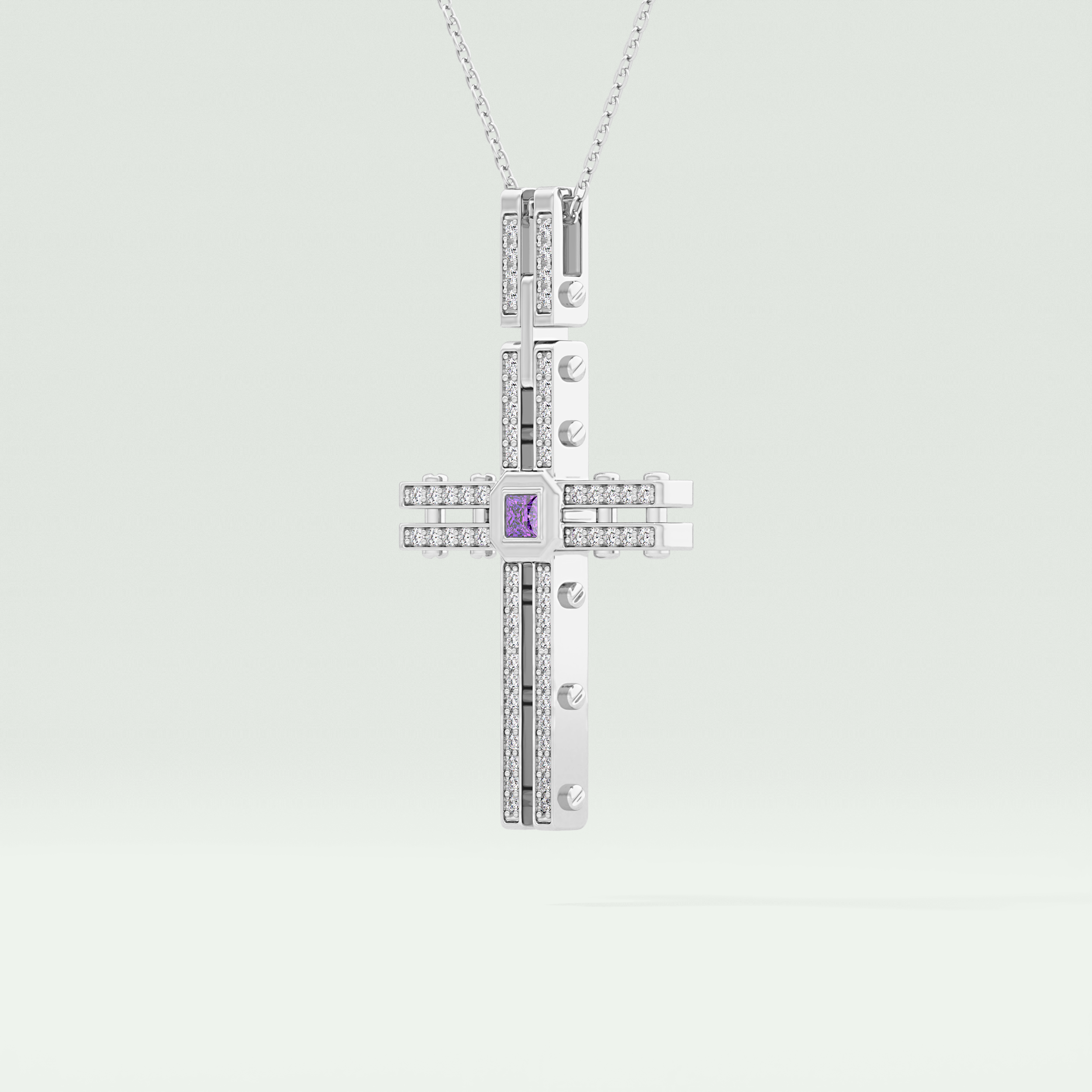 0.20 CT Princess & Round Moissanite Diamond Cross Necklace For him 6