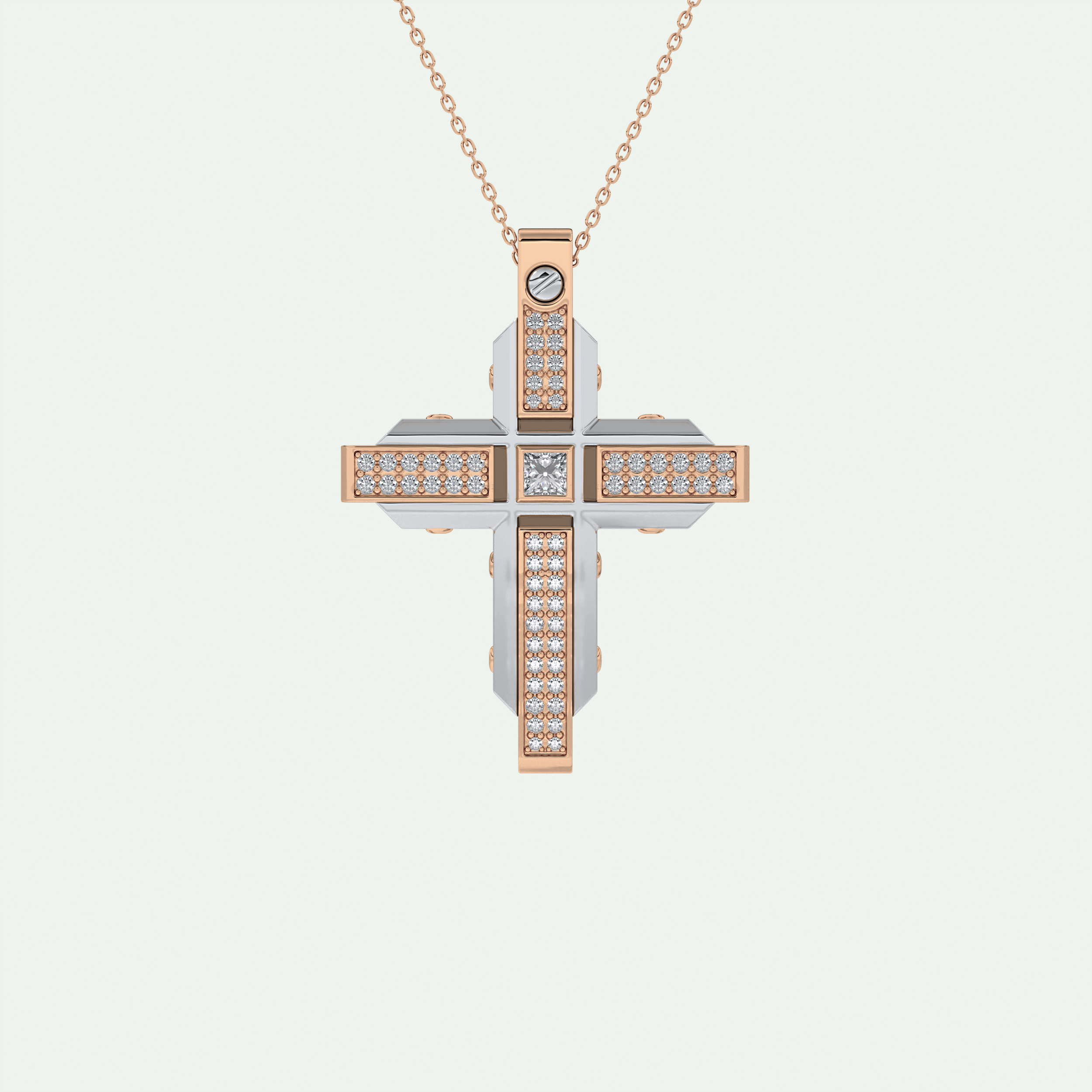0.60 CT Polished Finish Cross Moissanite Diamond Two Tone Necklace For Him 5