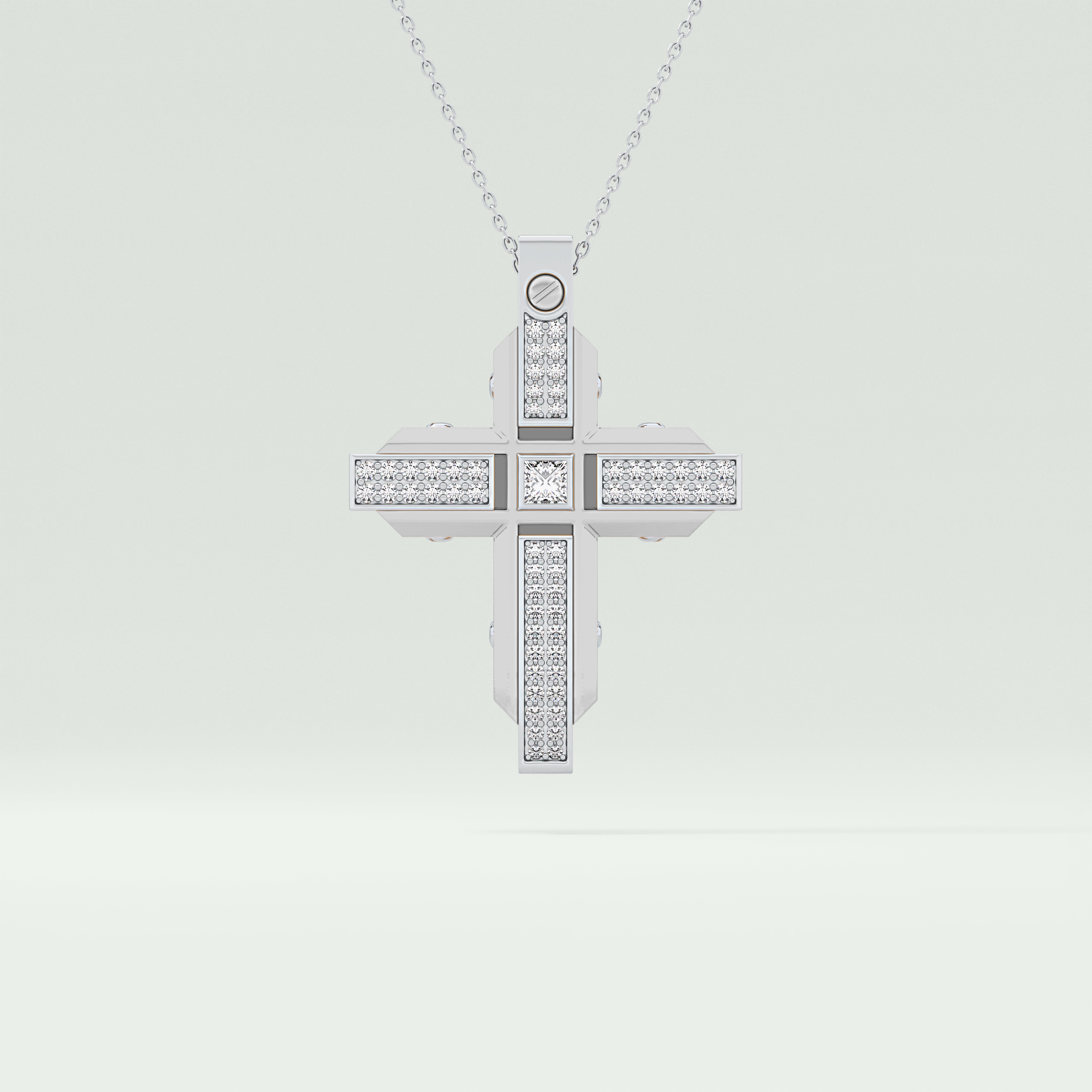 0.60 CT Princess & Round Cut Cross Moissanite Diamond Two Tone Necklace 5