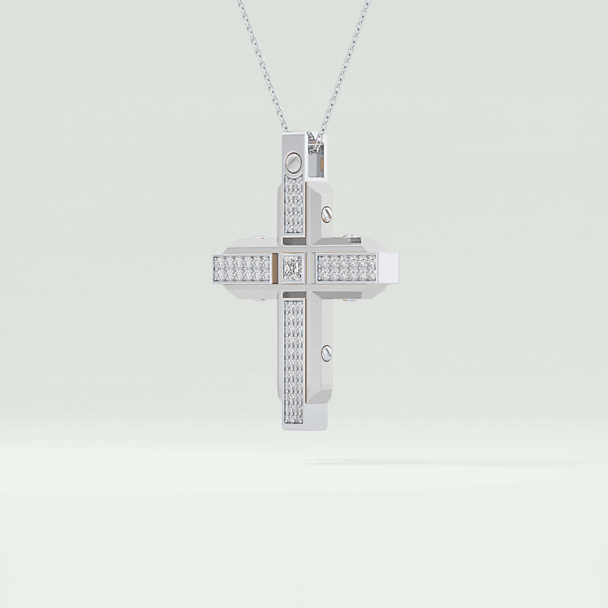 0.60 CT Princess & Round Cut Cross Moissanite Diamond Two Tone Necklace 7