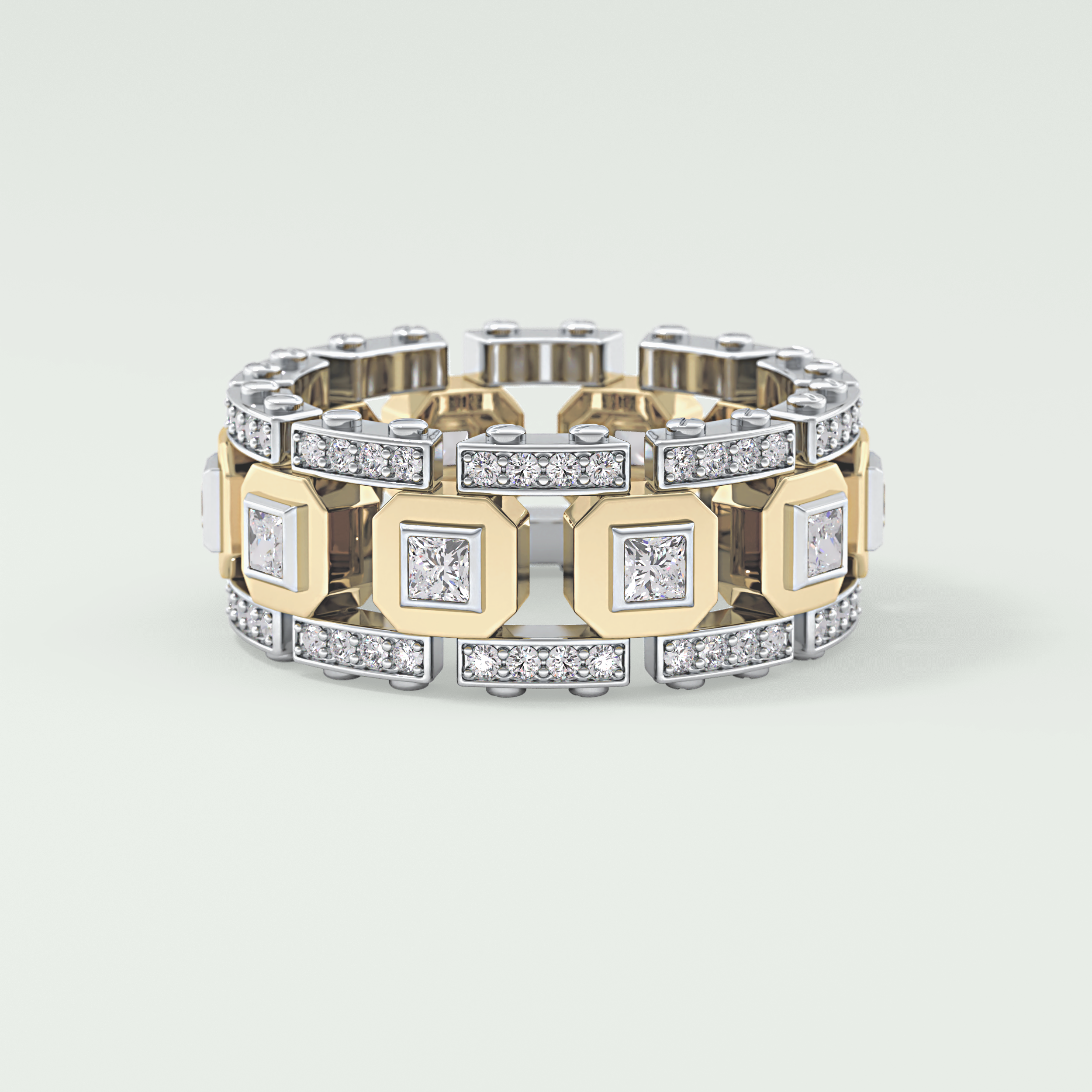 Princess & Round Moissanite Stones Two Tone Moissanite Wedding Band 6