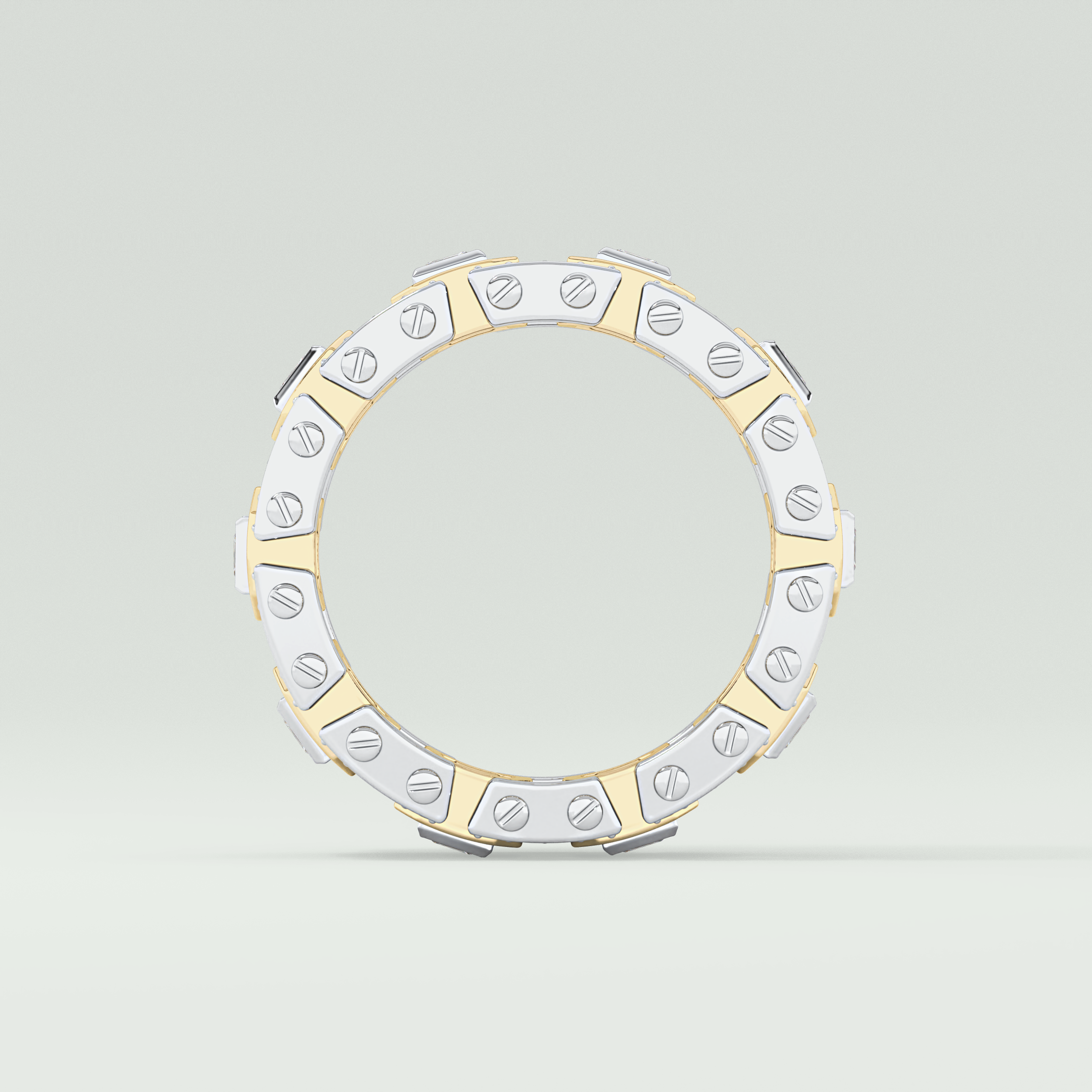 Princess & Round Moissanite Stones Two Tone Moissanite Wedding Band 9