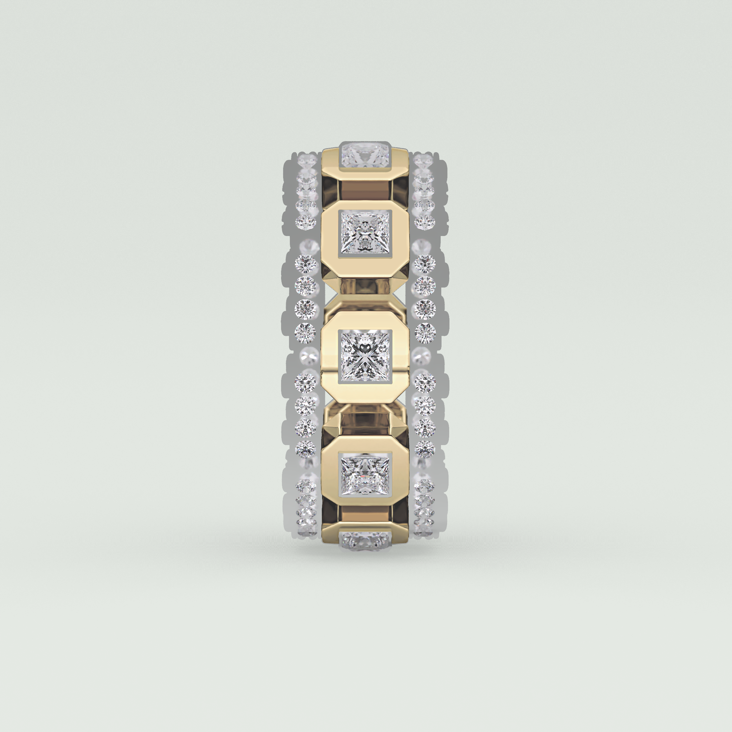 Princess & Round Moissanite Stones Two Tone Moissanite Wedding Band 7