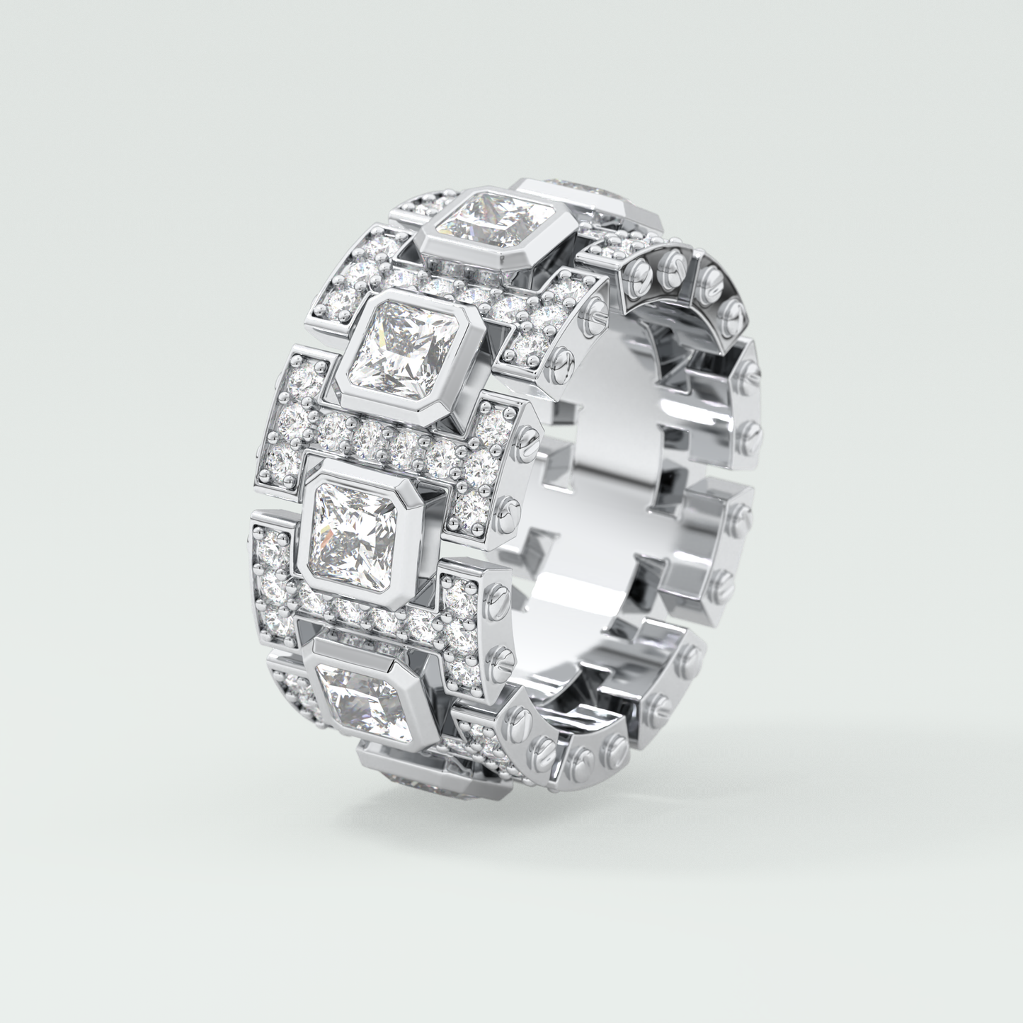 4.70 CT Princess and Round Moissanite Vintage Style Men's Wedding Band