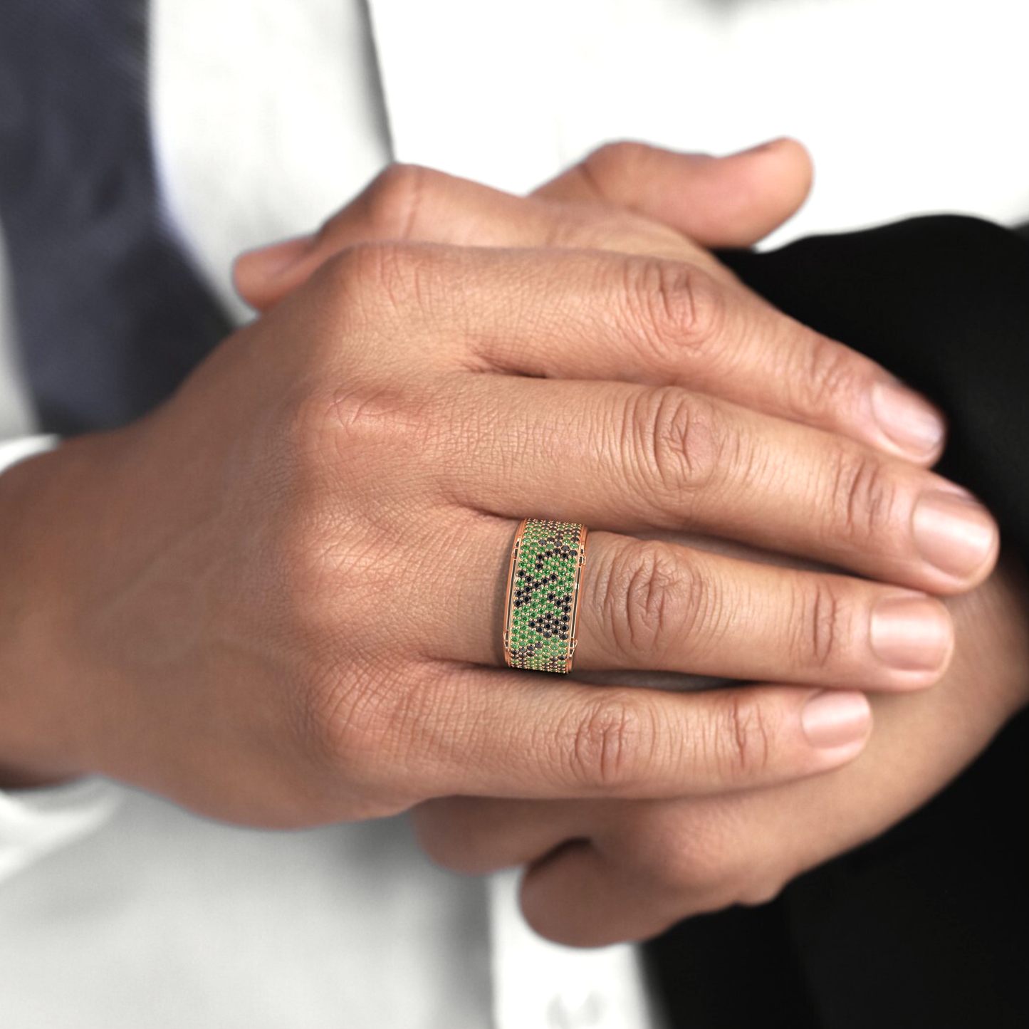 2.40 CT Multi Row Thick Wedding Band Green Moissanite For Him