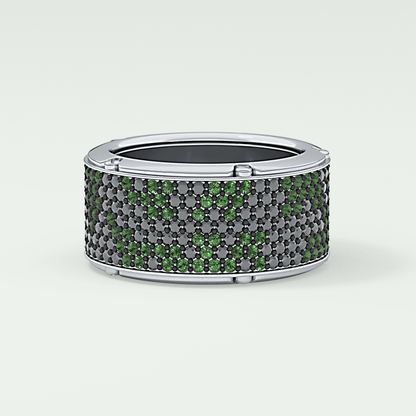 2.40 CT Multi Row Thick Wedding Band Green Moissanite For Him