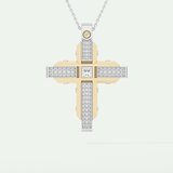 0.60 CT Unique Princess & Round Moissanite Diamond Stones Cross Necklace For Him 1